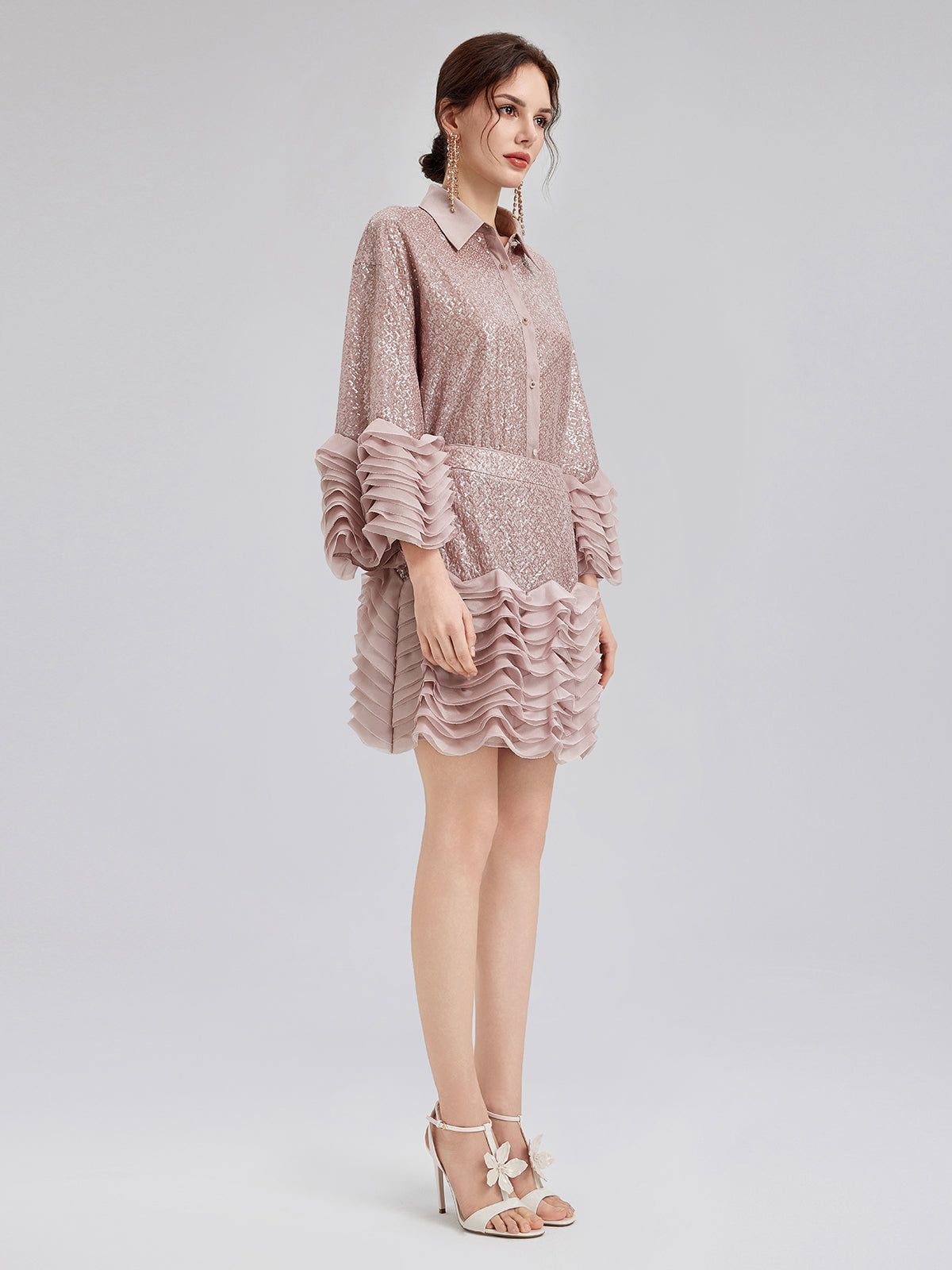 Final Sale | Luxe Ruffled Sequin Pleated Mini Skirt