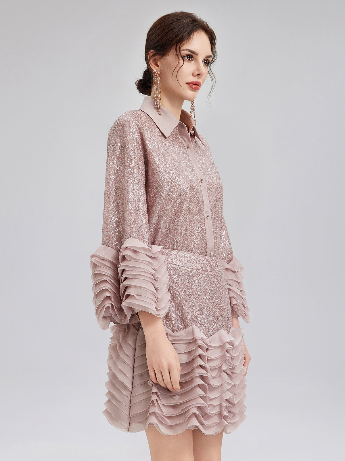 Final Sale | Luxe Ruffled Sequin Pleated Shirt