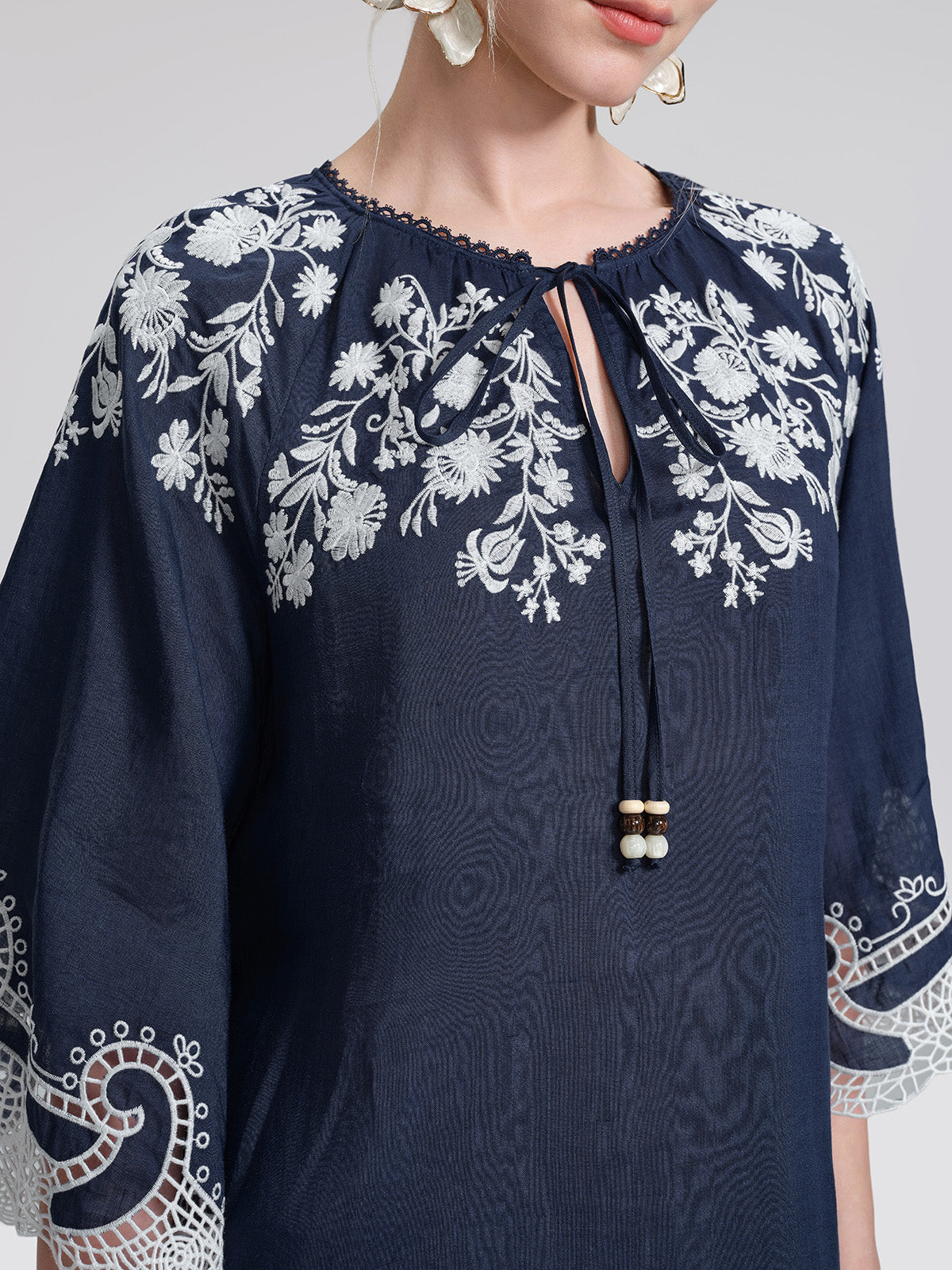 Ramie Floral Embroidered Cutwork Dress