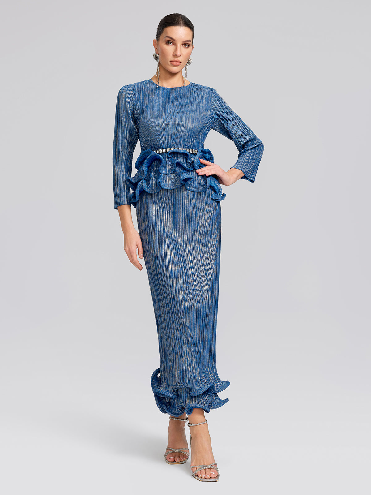 Blue Pleated Bubble-Hem Set