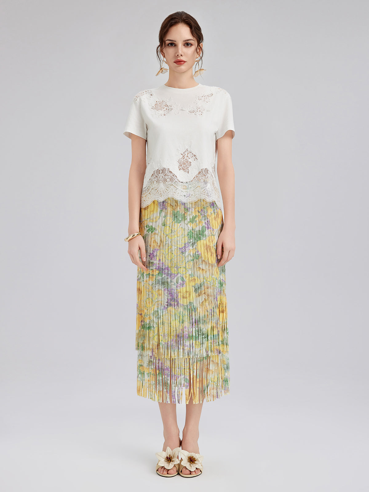 Fashion Lace-Trimmed Cotton Tee