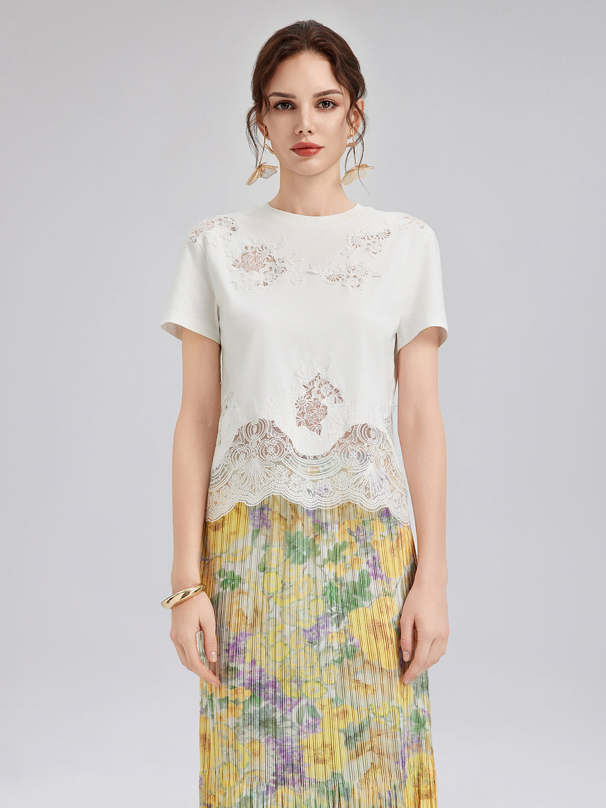 Fashion Lace-Trimmed Cotton Tee