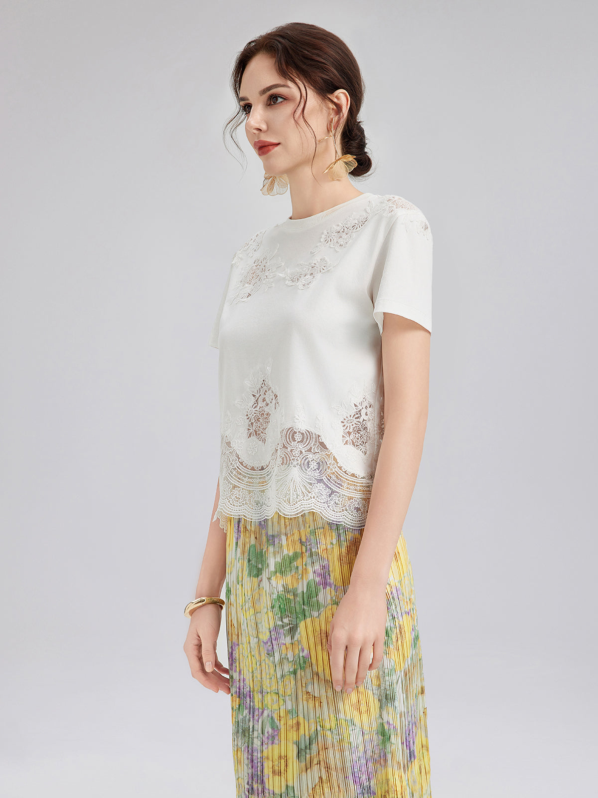 Fashion Lace-Trimmed Cotton Tee