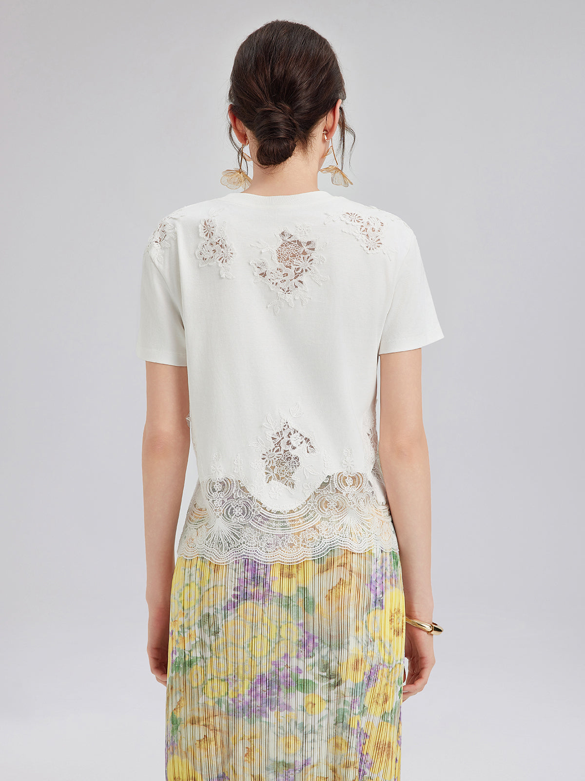 Fashion Lace-Trimmed Cotton Tee