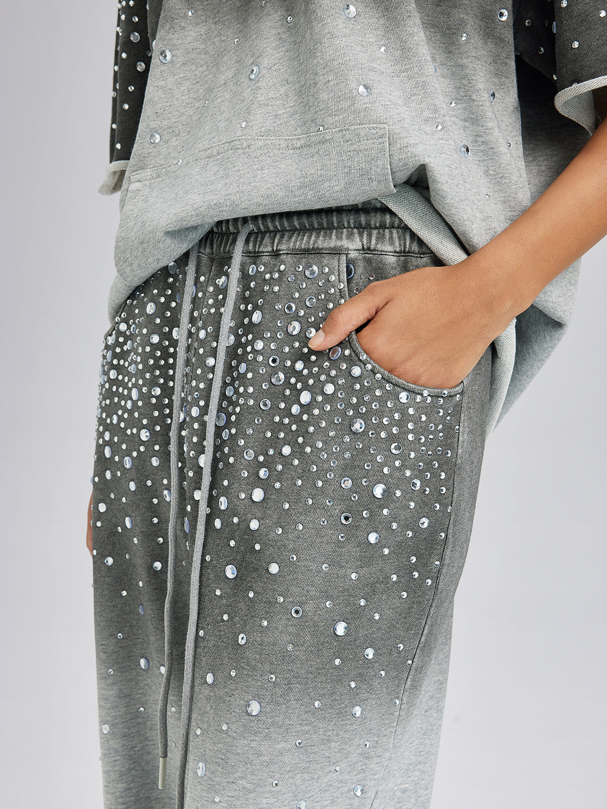 Final Sale | Ombre Rhinestones Washed Knit Pants