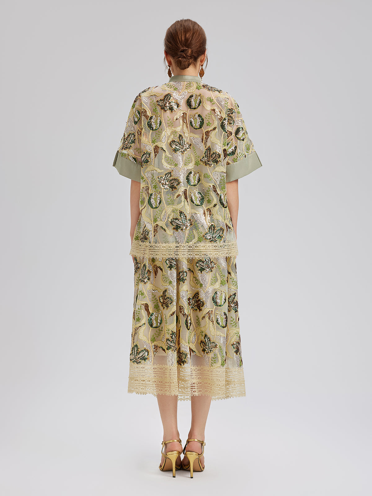 Sequin Lace Flared Skirt