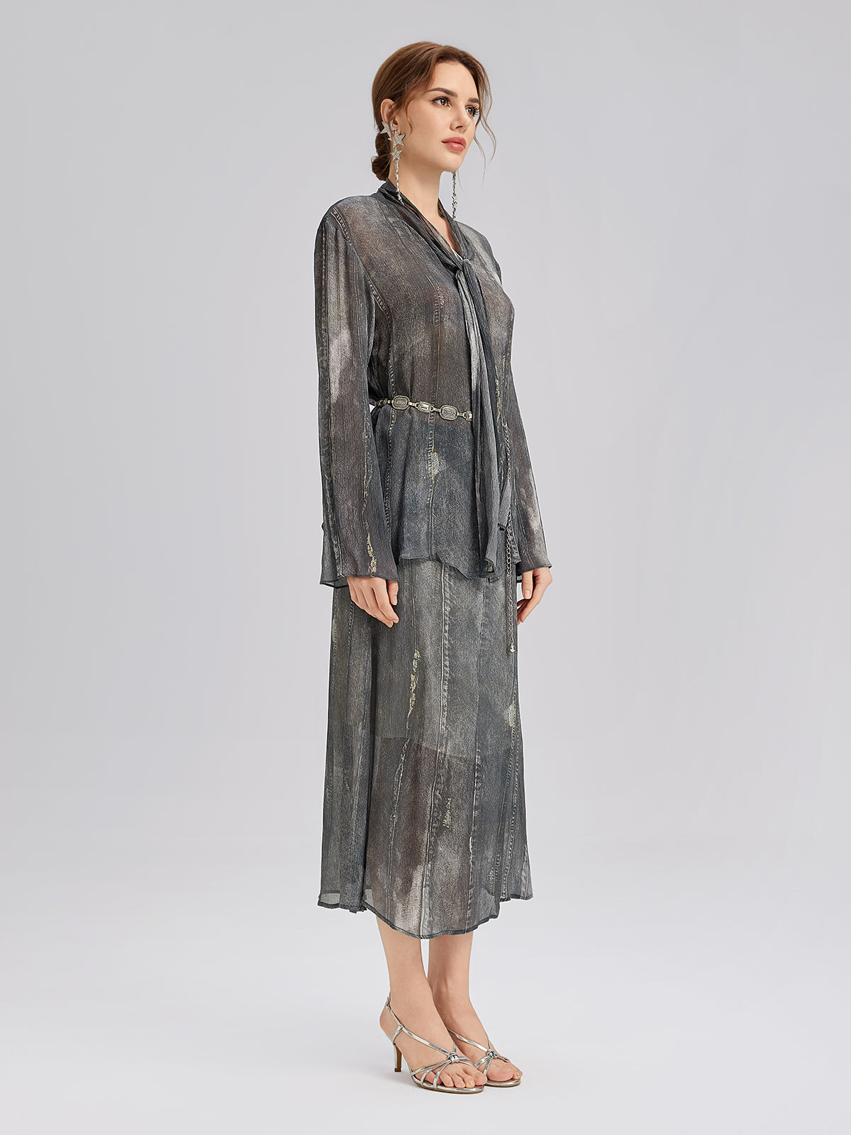 Final Sale | Faux Denim Washed Tie Blouse