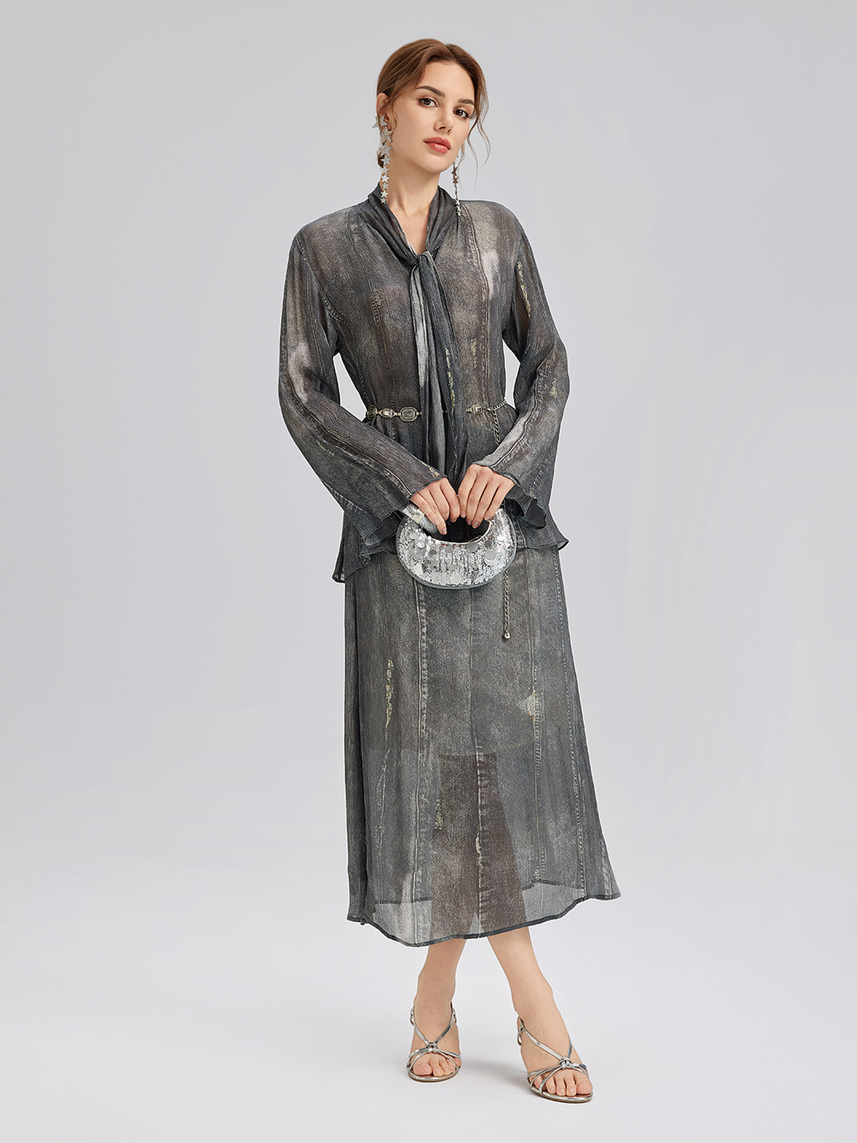 Final Sale | Faux Denim Washed Tie Blouse