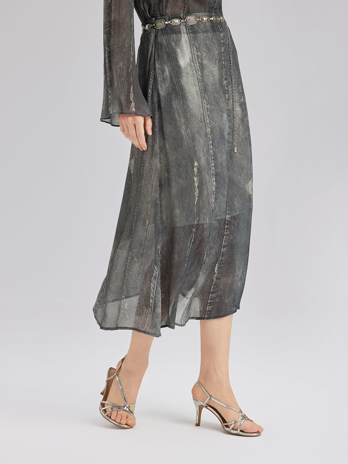 Final Sale | Washed Faux Denim Midi Skirt