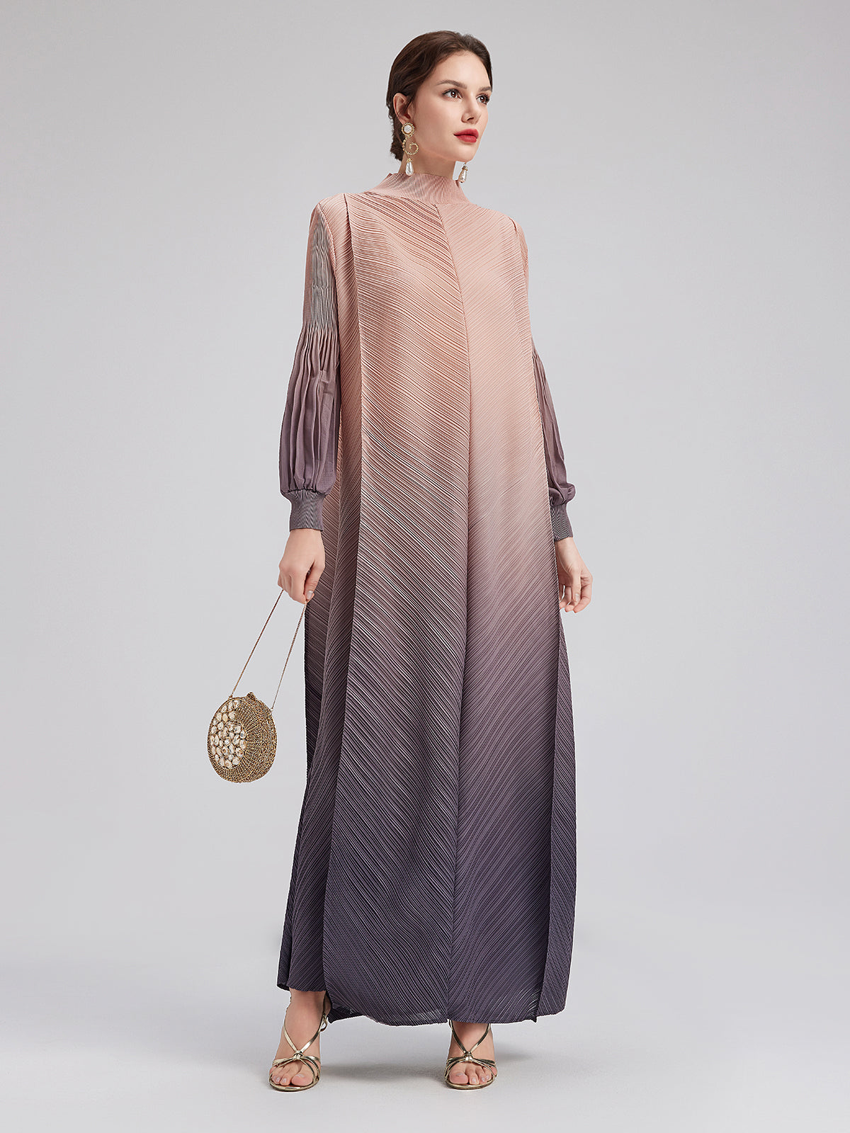 gradient pleated maxi dress Fashionable Backless Tie Elegant Gradient Pleated Maxi Dress