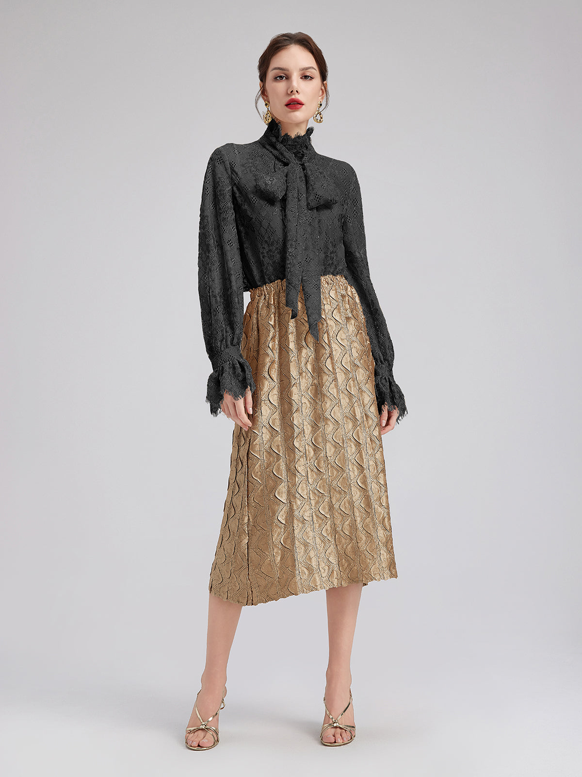 Romantic Ruffled Metallic Lace Shirt