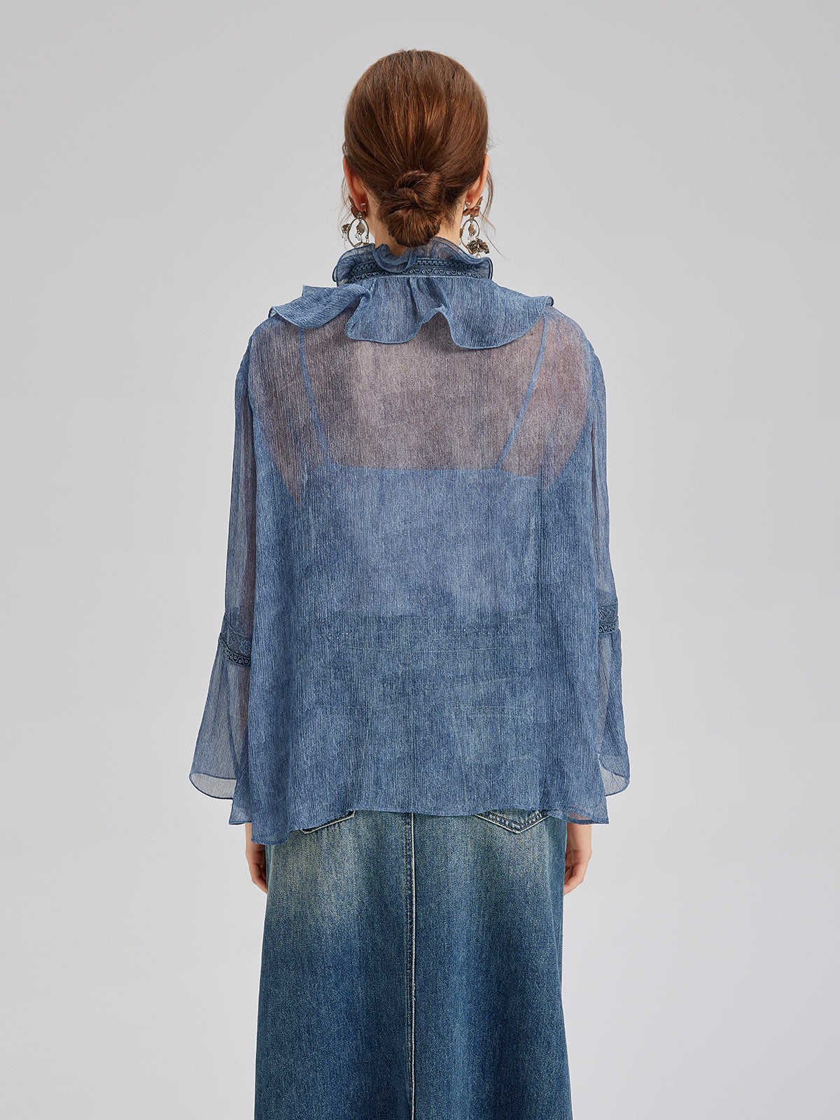 Silk Lace Ruffle Trim Blouse (100% Silk)