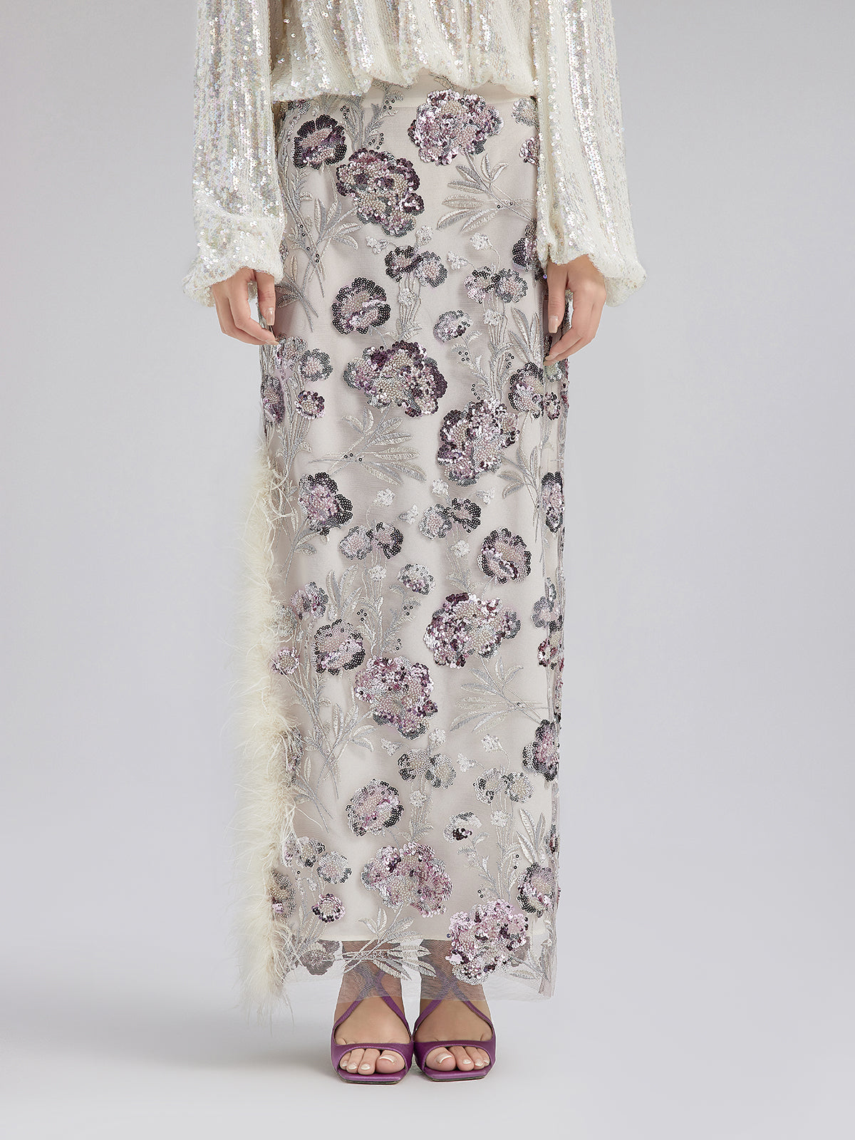 Final Sale | Sequin Feathered Neo Chinese Style Skirt