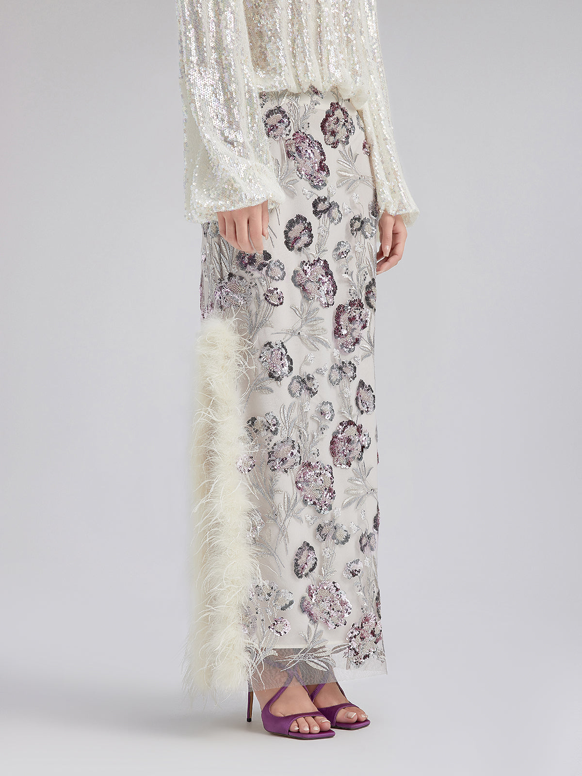 Final Sale | Sequin Feathered Neo Chinese Style Skirt