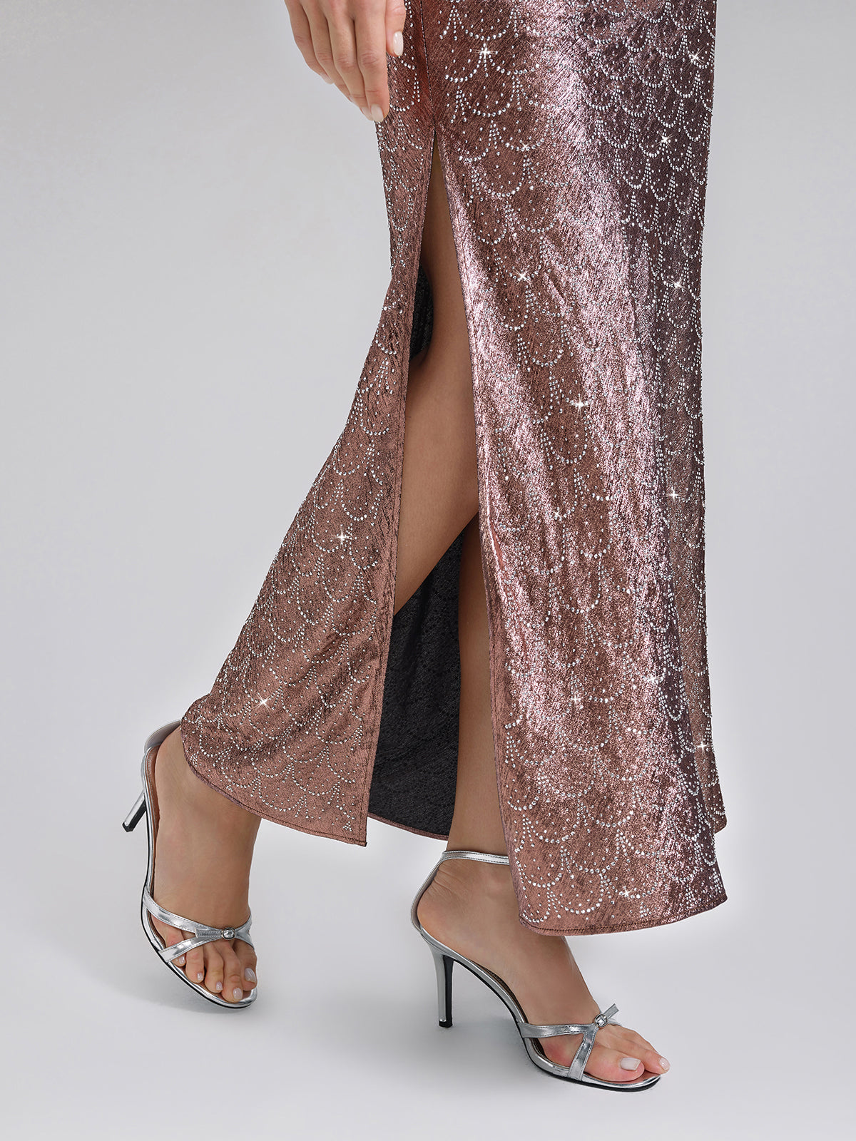 Rhinestone Side Slit Fishtail Skirt