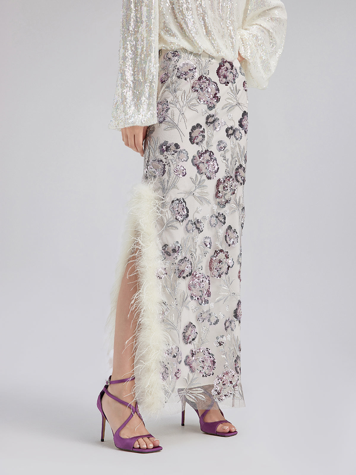 Final Sale | Sequin Feathered Neo Chinese Style Skirt