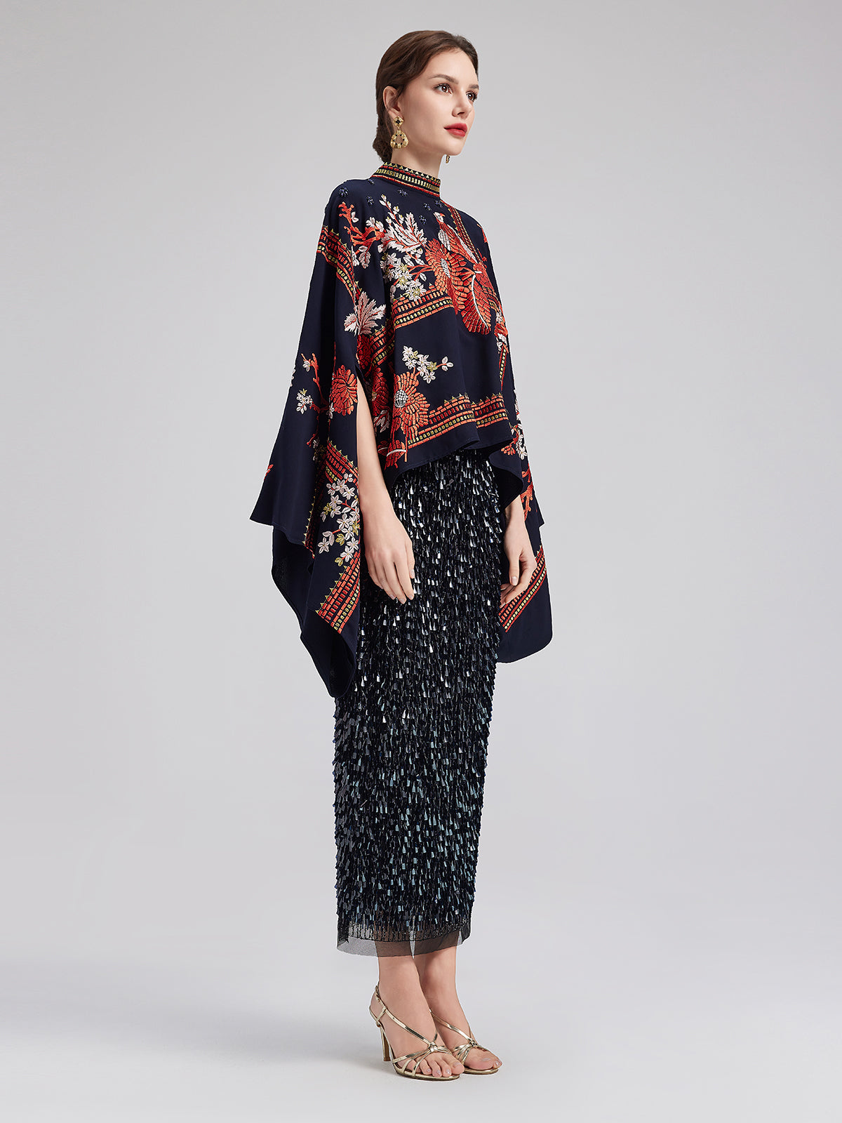Magpie Embroidered Chinese-Inspired Cape Blouse