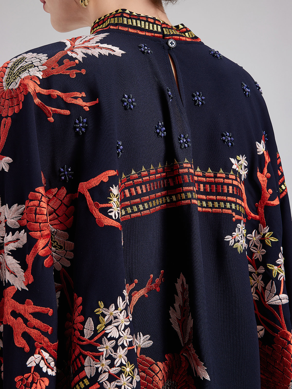 Magpie Embroidered Chinese-Inspired Cape Blouse