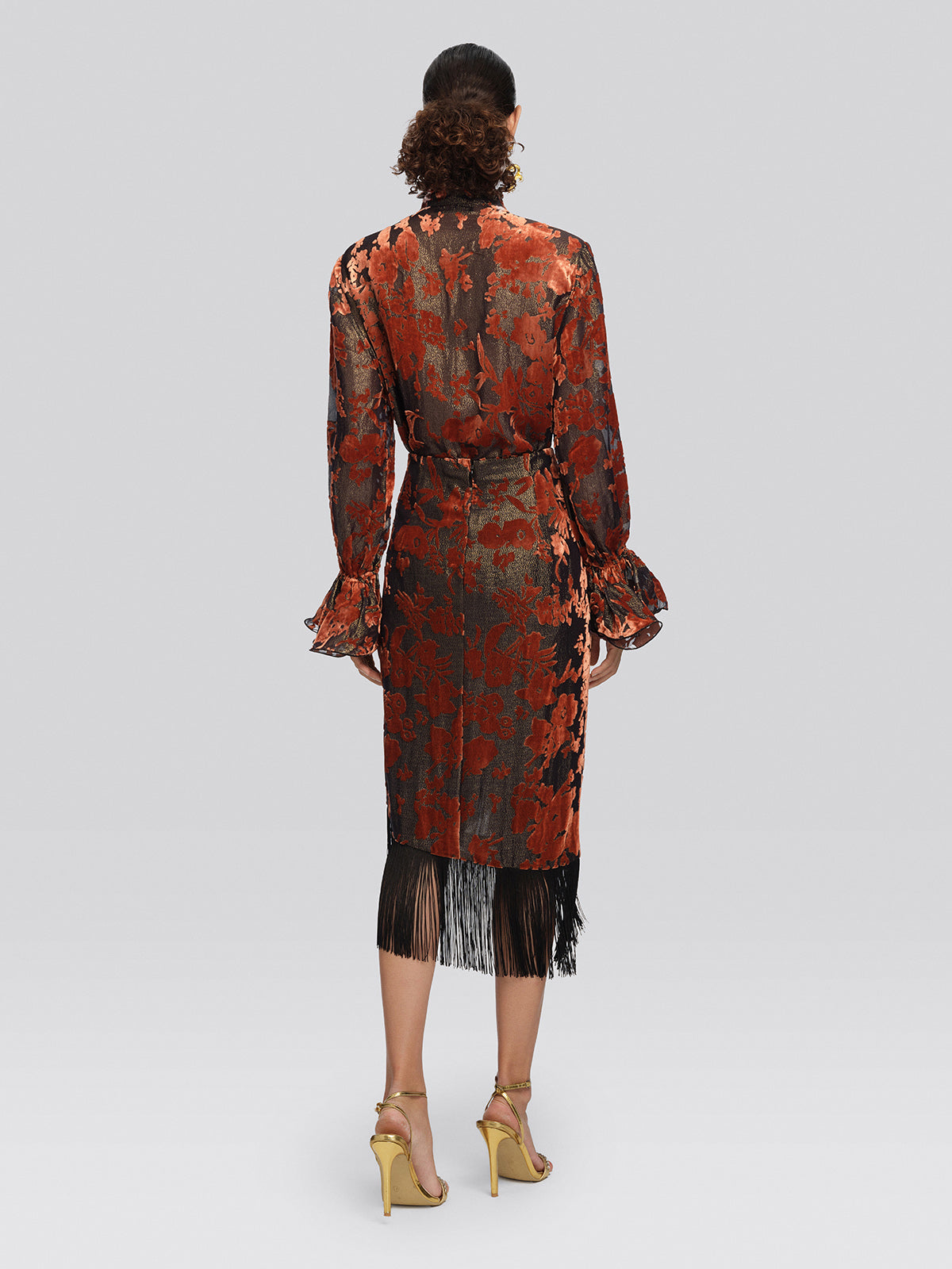 Burnout Velvet Floral Fringe Skirt