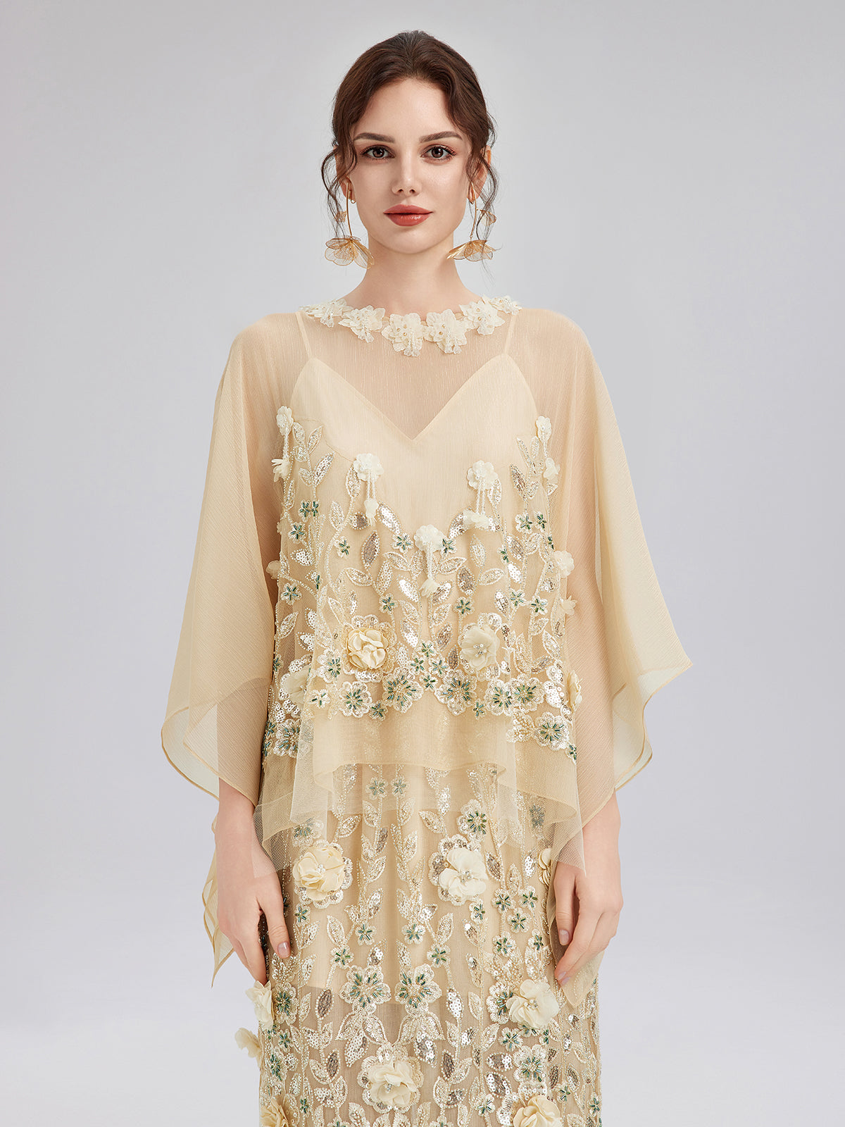 Embellished Floral Sequin Chiffon Blouse
