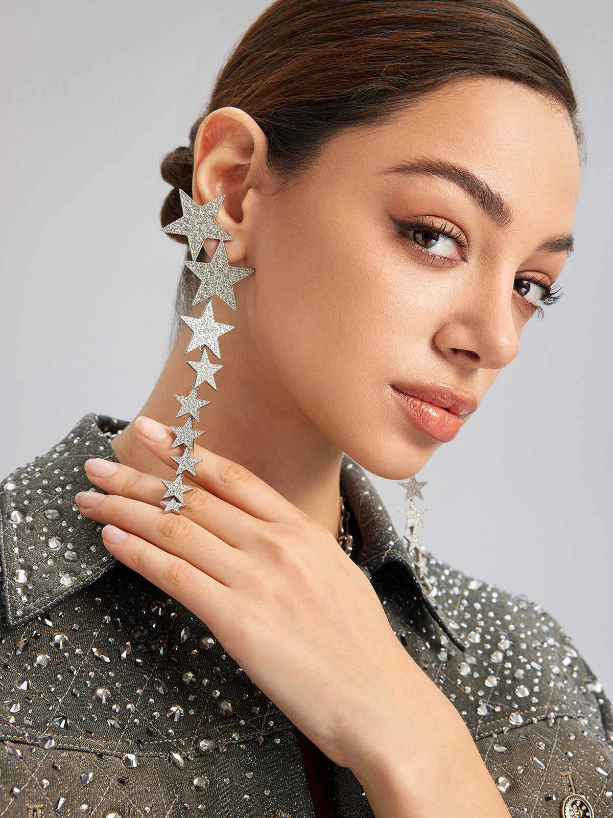 Crystal Star Chain Drop Earrings