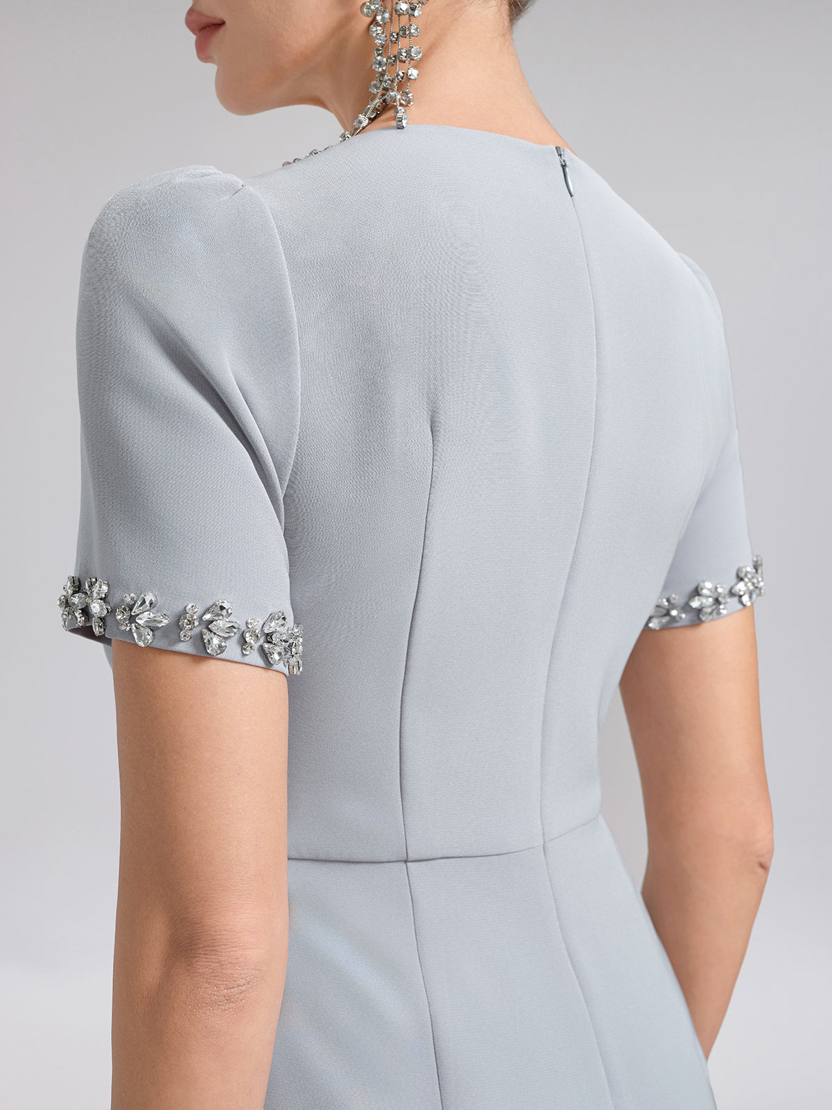 Hand-Beaded Sequin Tulle-Paneled Dress