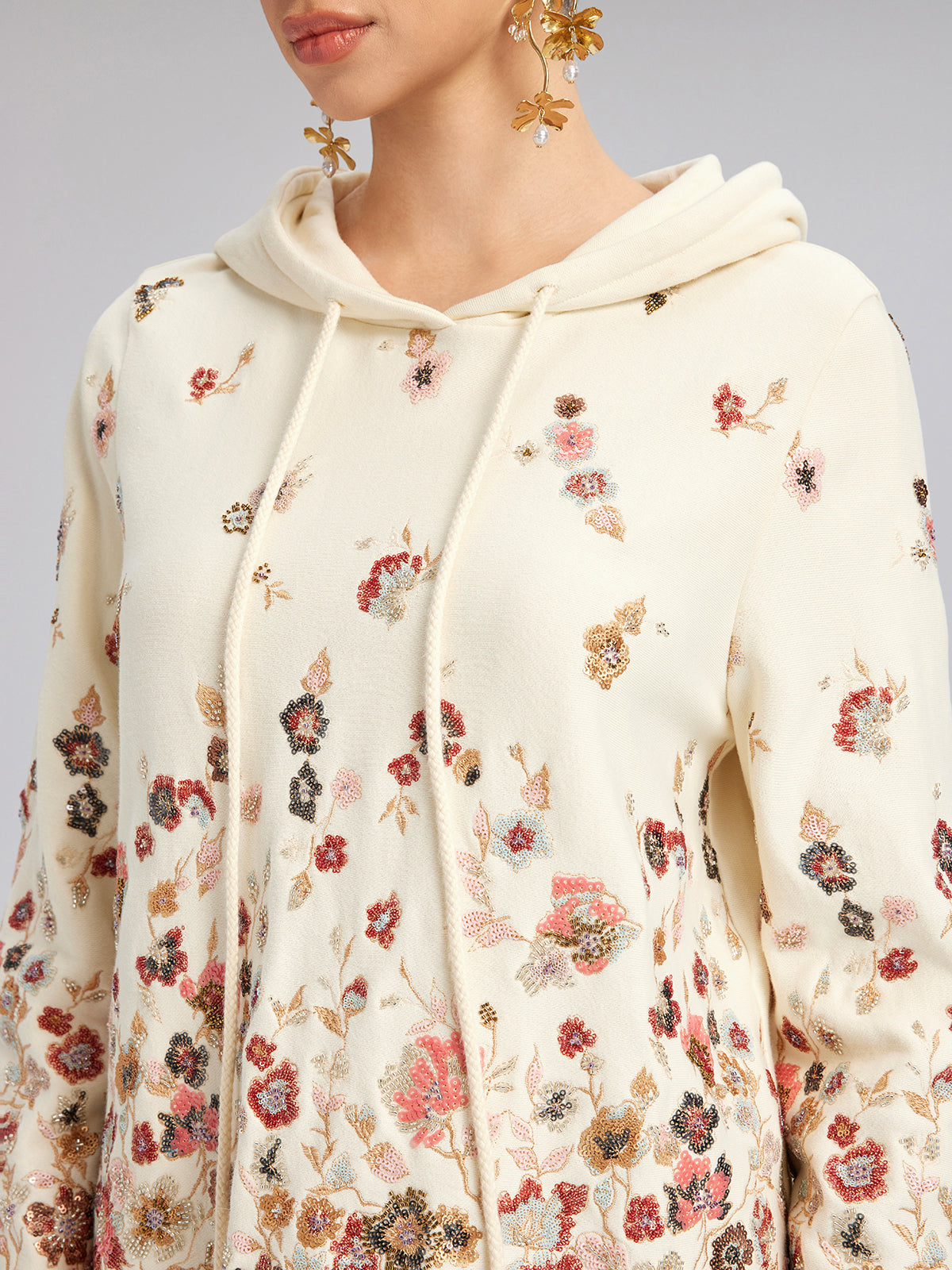 Final Sale | Floral Sequin Embroidered Knit Hoodie
