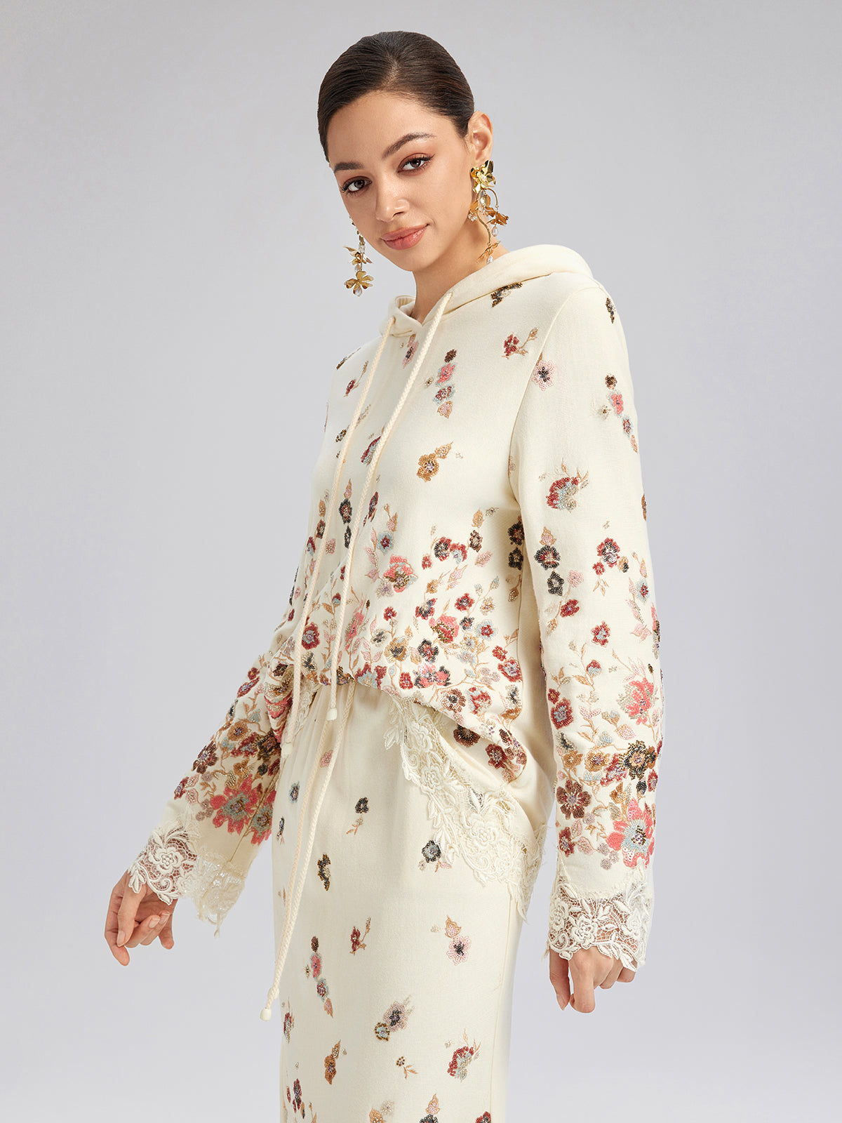 Final Sale | Floral Sequin Embroidered Knit Hoodie