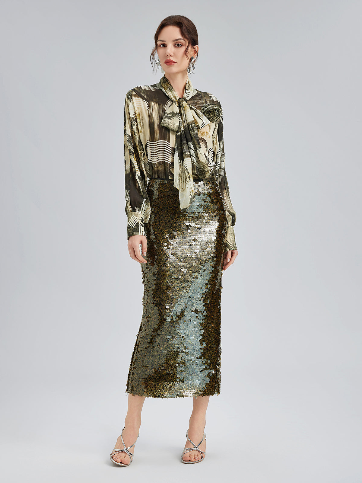 Sequin Embellished Stretch Skirt