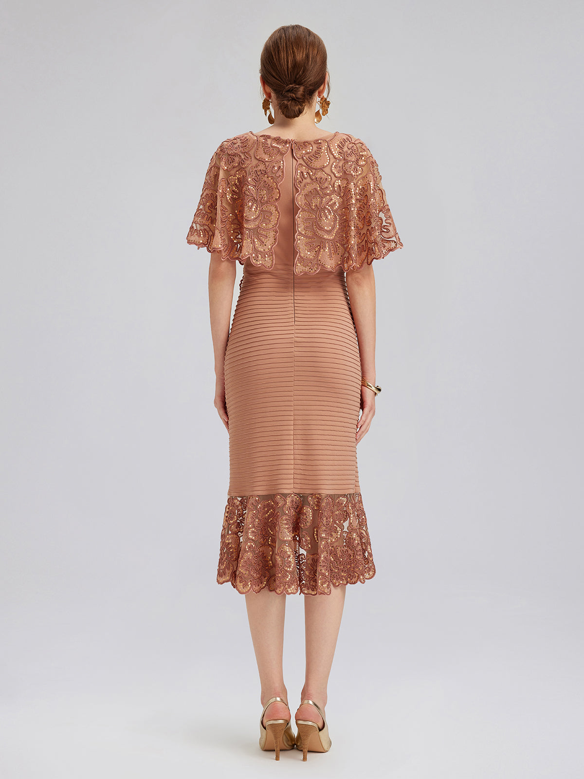 Sequin Ruffle Stretch Fitted Dress