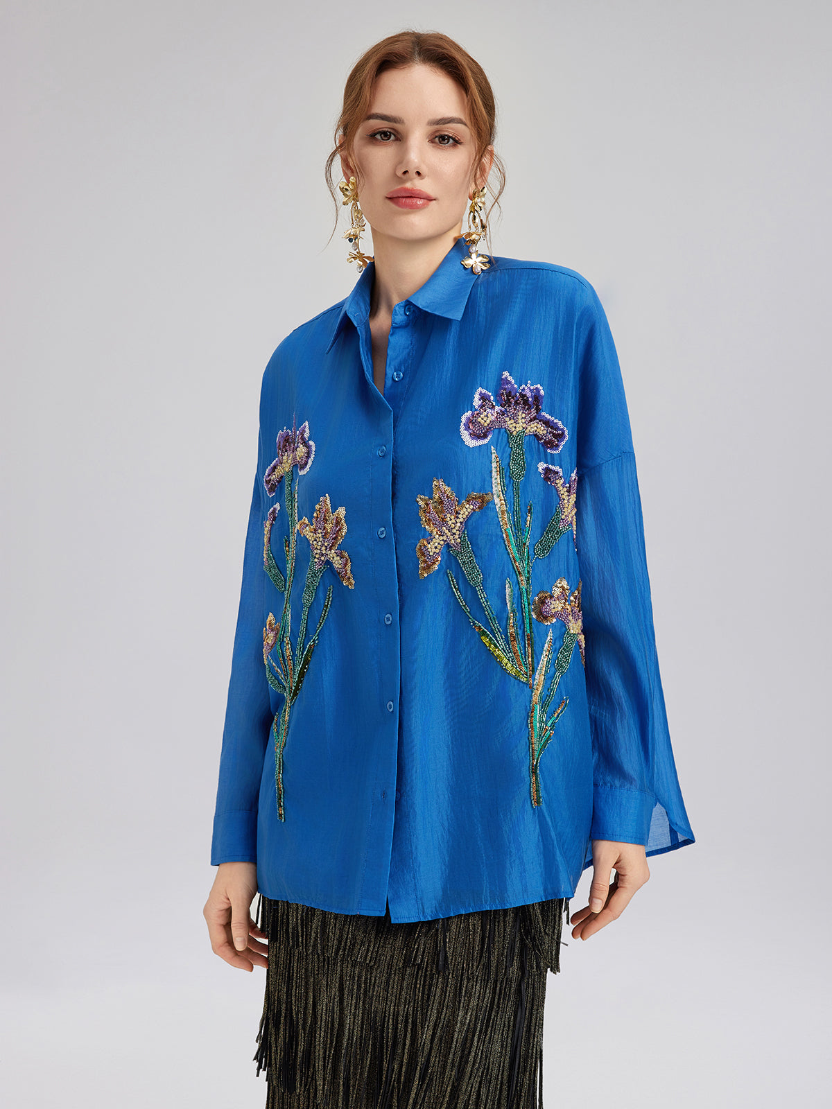 Final Sale | 3D Floral Embroidered Loose Shirt