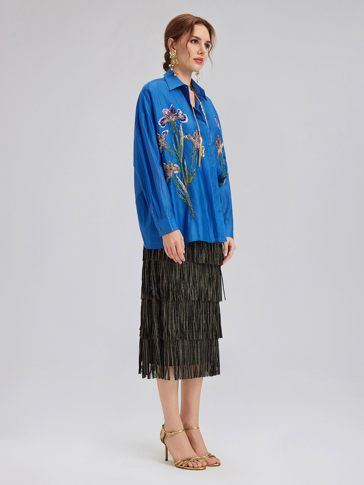 Final Sale | 3D Floral Embroidered Loose Shirt