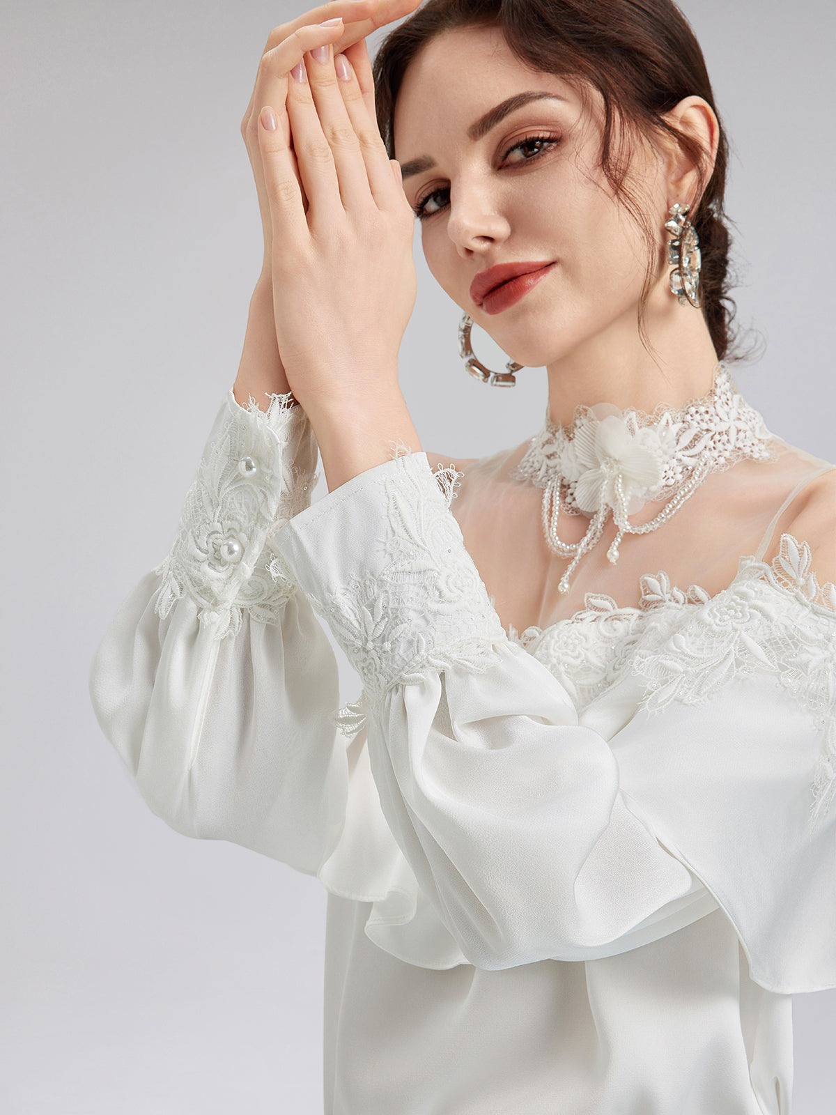 Final Sale | Off-Shoulder Ruffle Lace Mesh Top