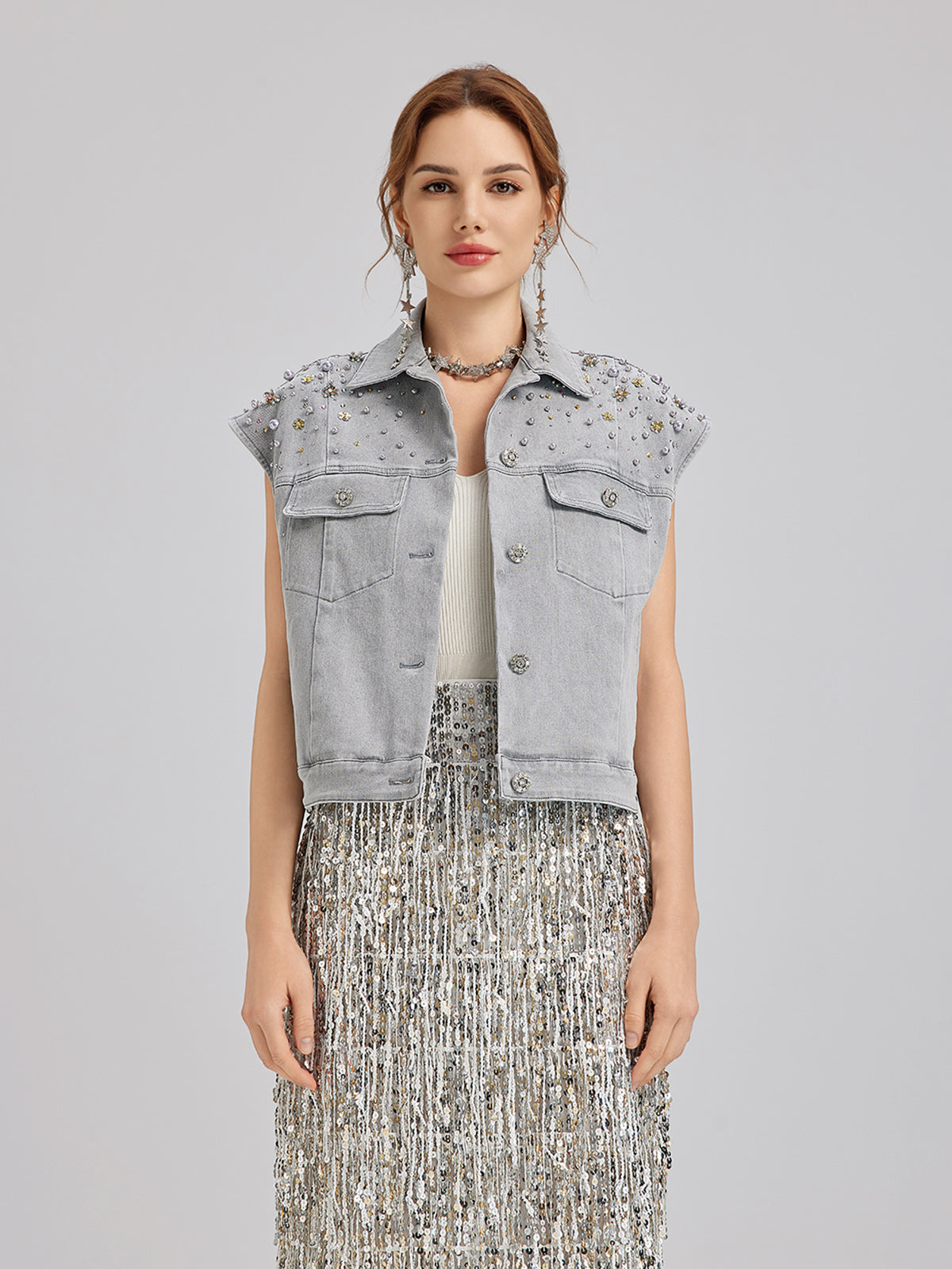 Final Sale | Hand-Beaded Soft Denim Vest