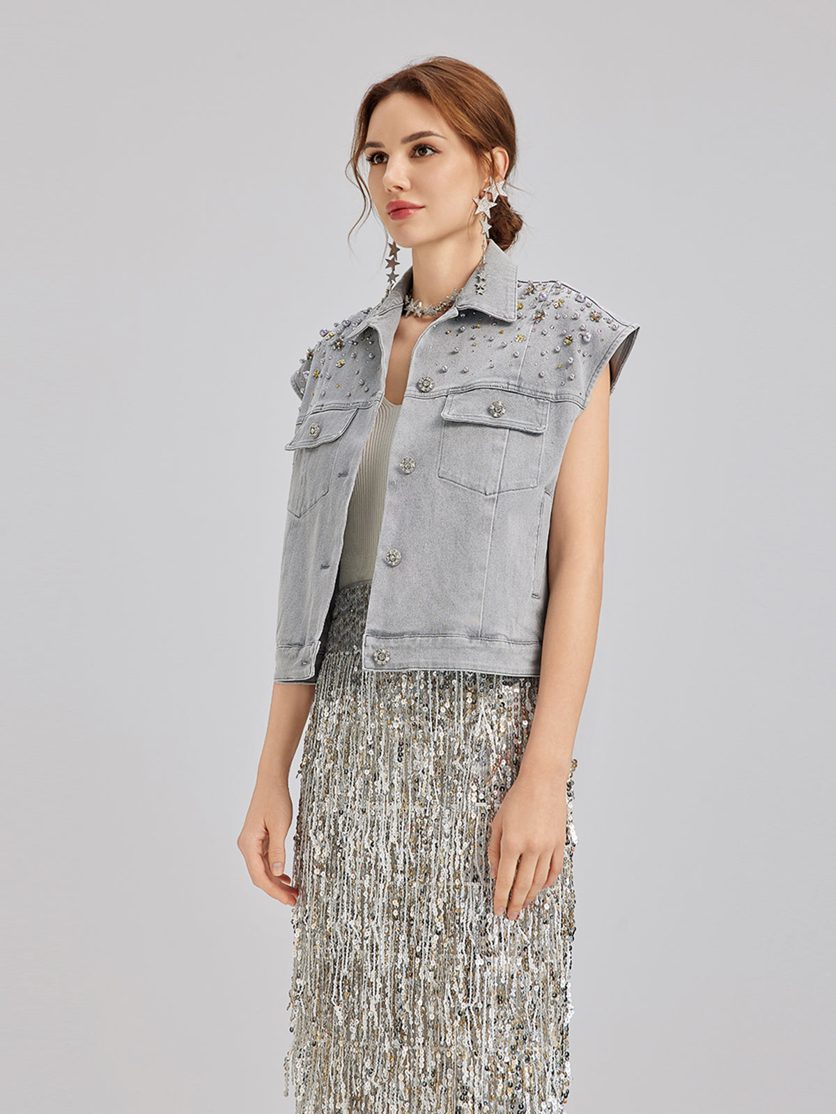 Final Sale | Hand-Beaded Soft Denim Vest