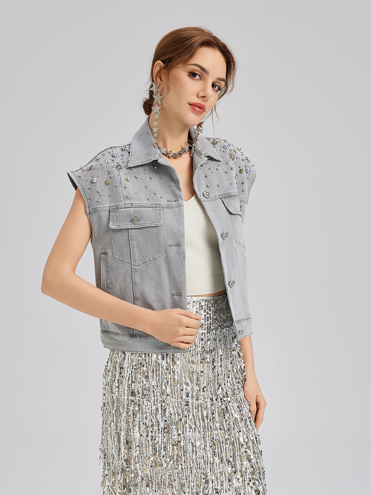 Final Sale | Hand-Beaded Soft Denim Vest