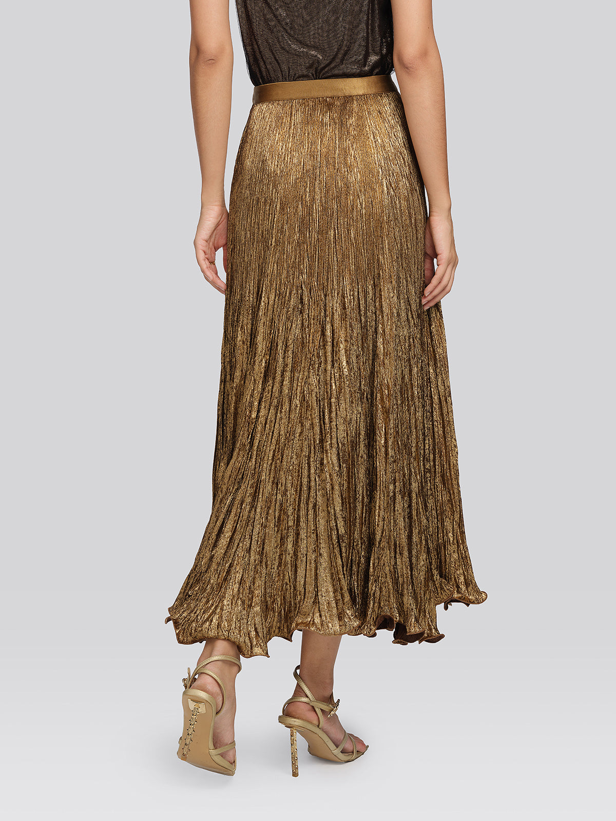 Golden Textured Pleated Mermaid Skirt