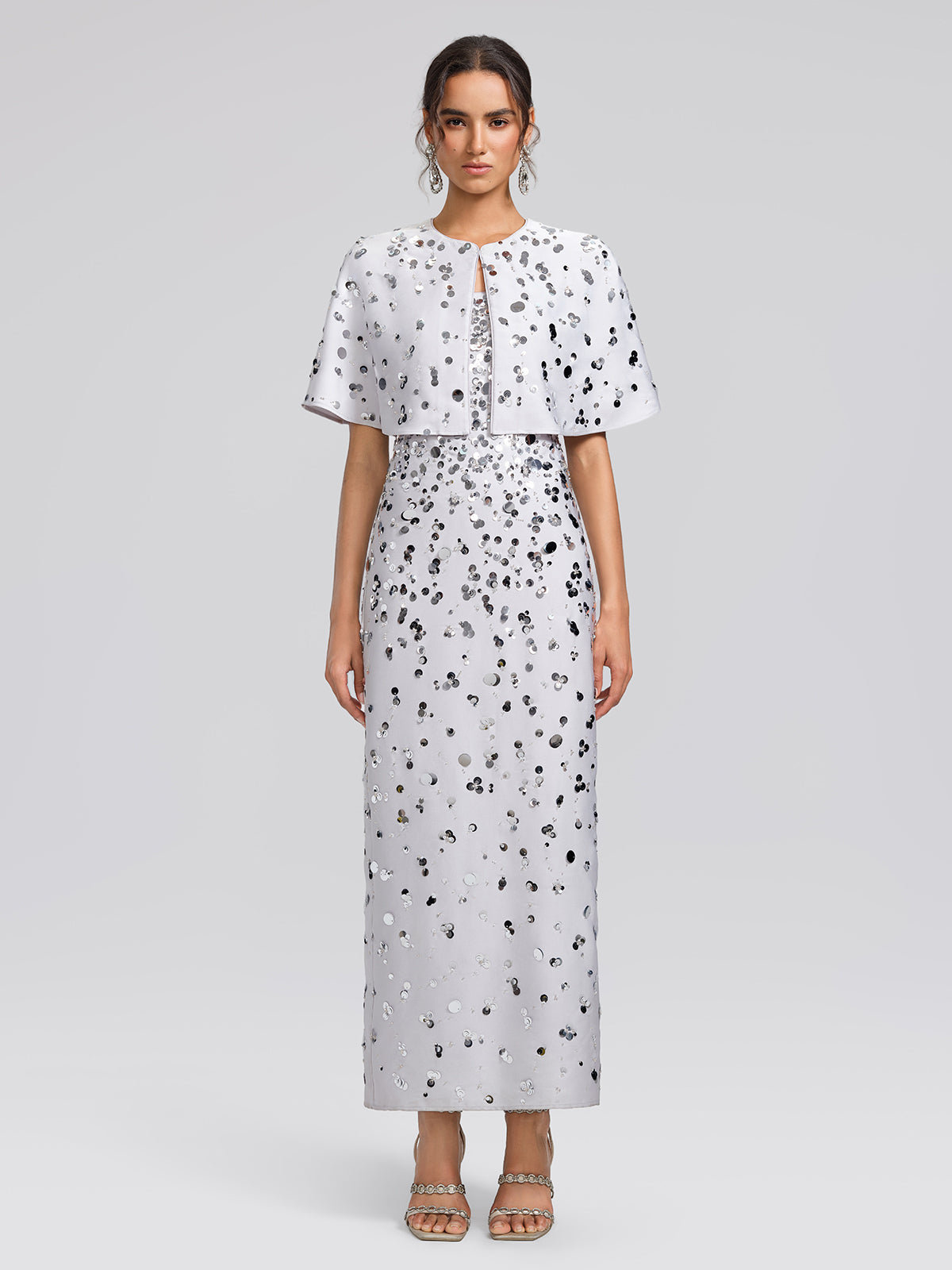 Gradient Sequin Dress & Shawl Set