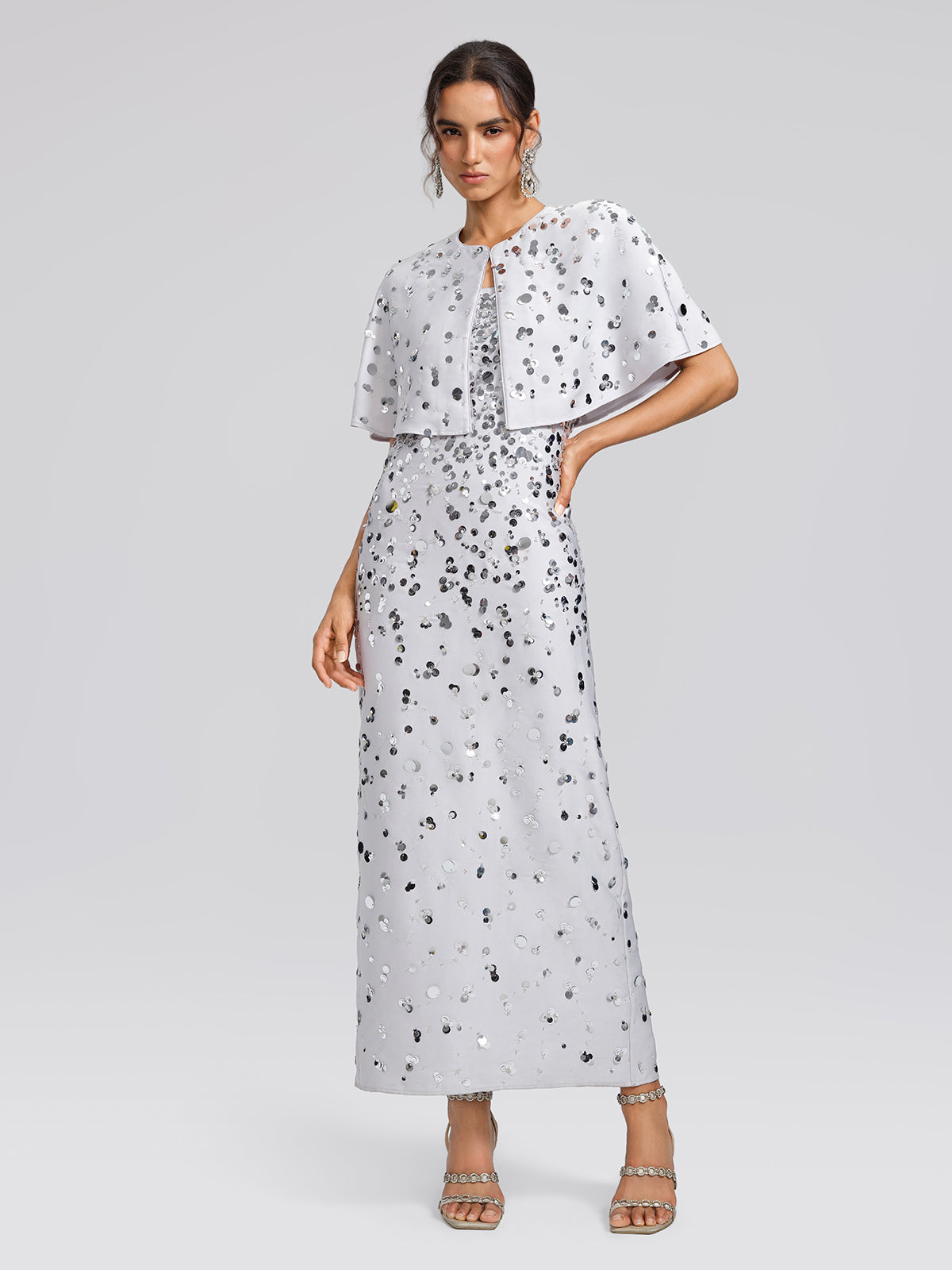 Gradient Sequin Dress & Shawl Set