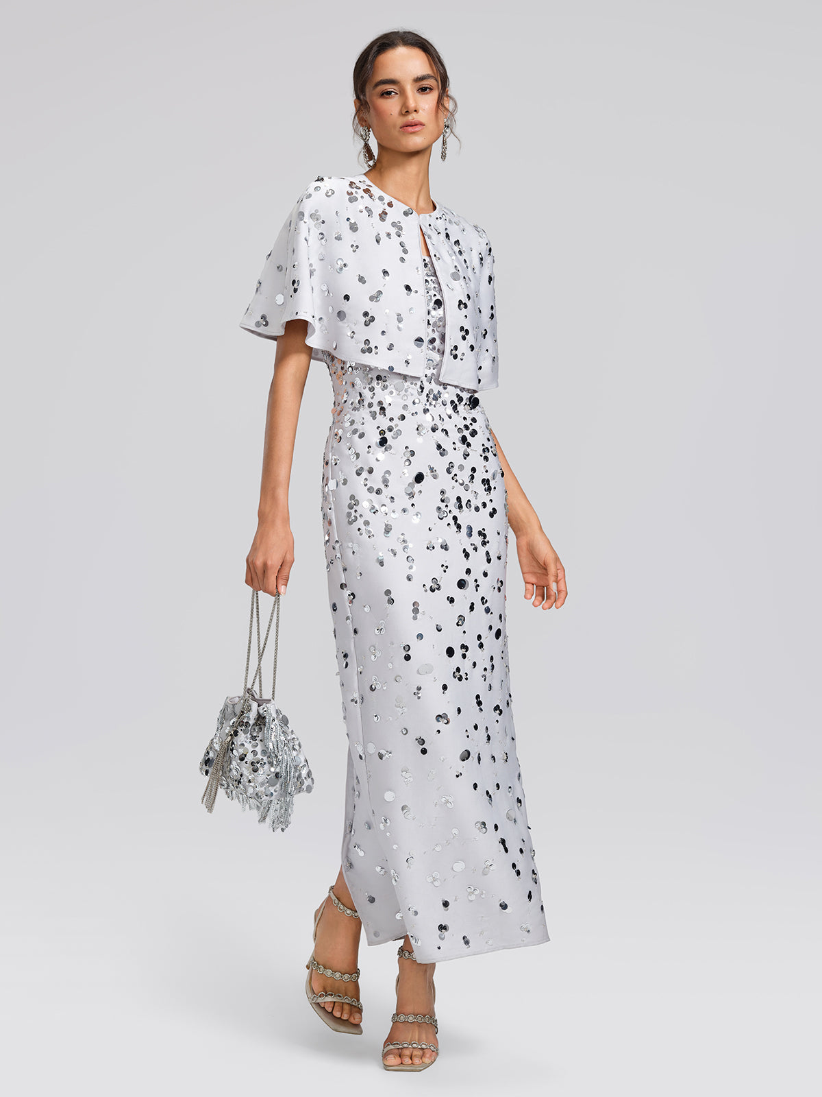 Gradient Sequin Dress & Shawl Set