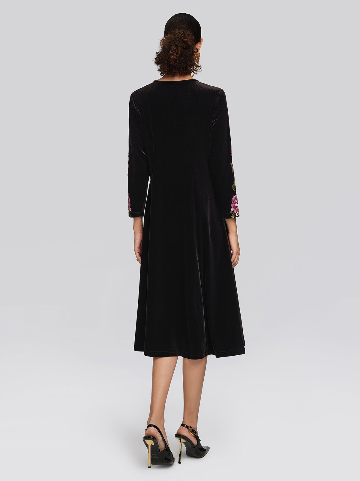 Velvet Rose Embroidered Rhinestone Dress