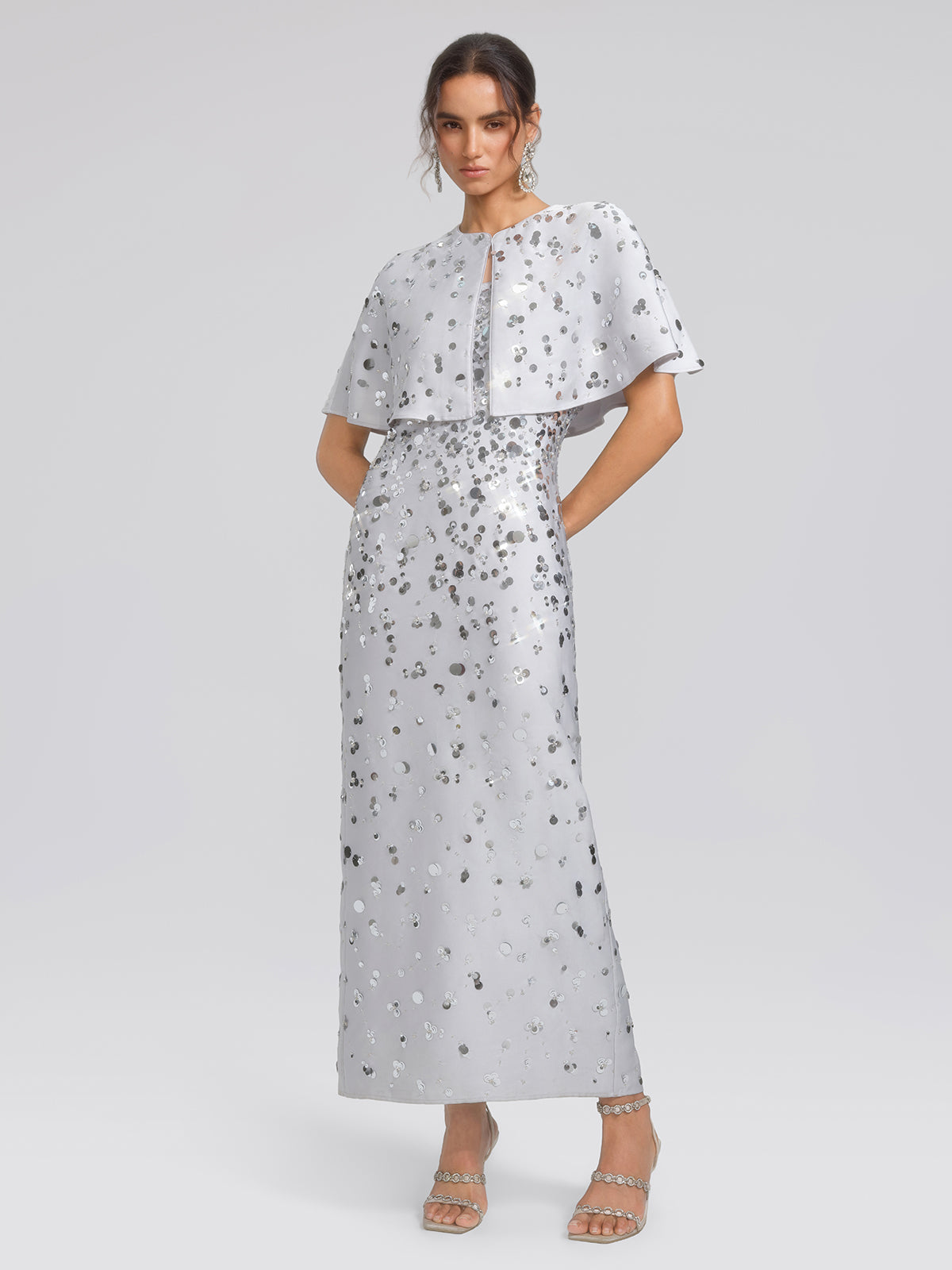 Gradient Sequin Dress & Shawl Set
