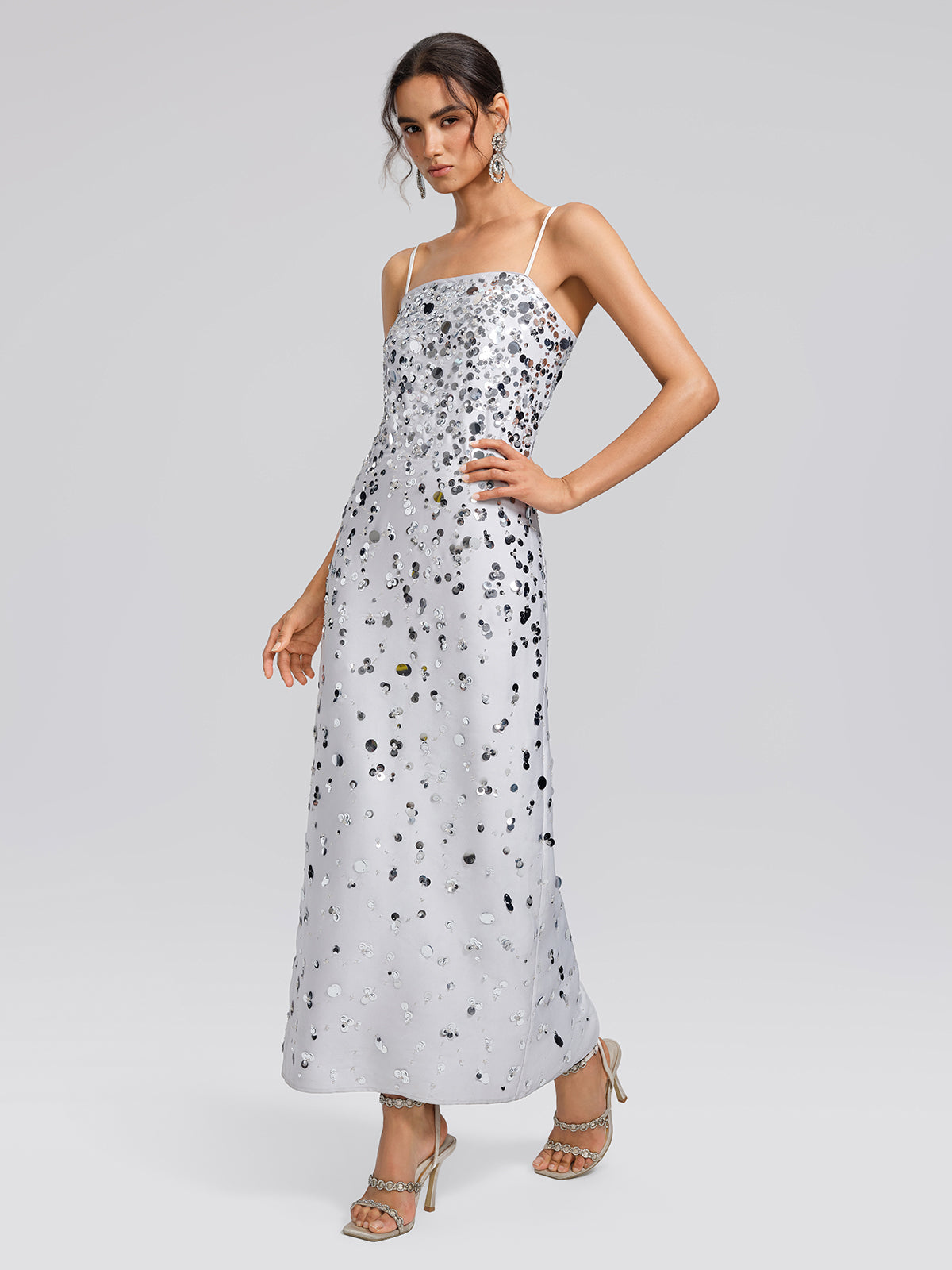 Gradient Sequin Dress & Shawl Set