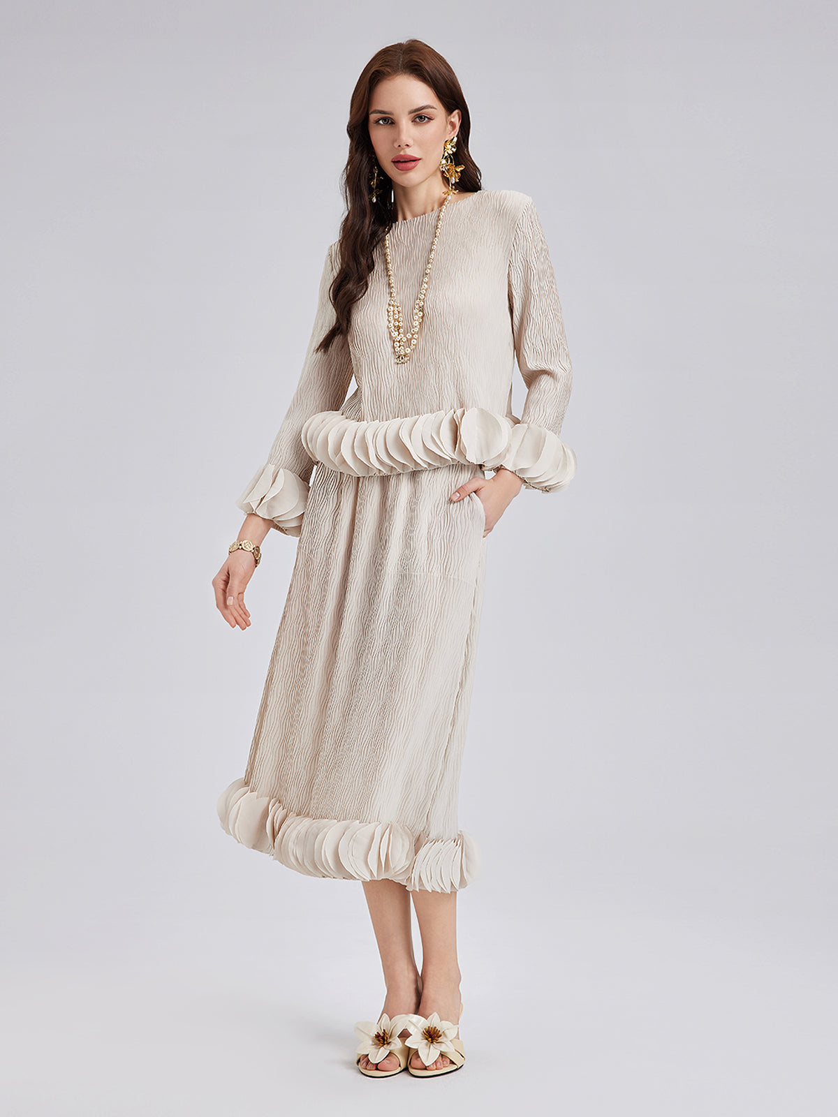 Final Sale | Pleated Floral-Embellished Elegance Set