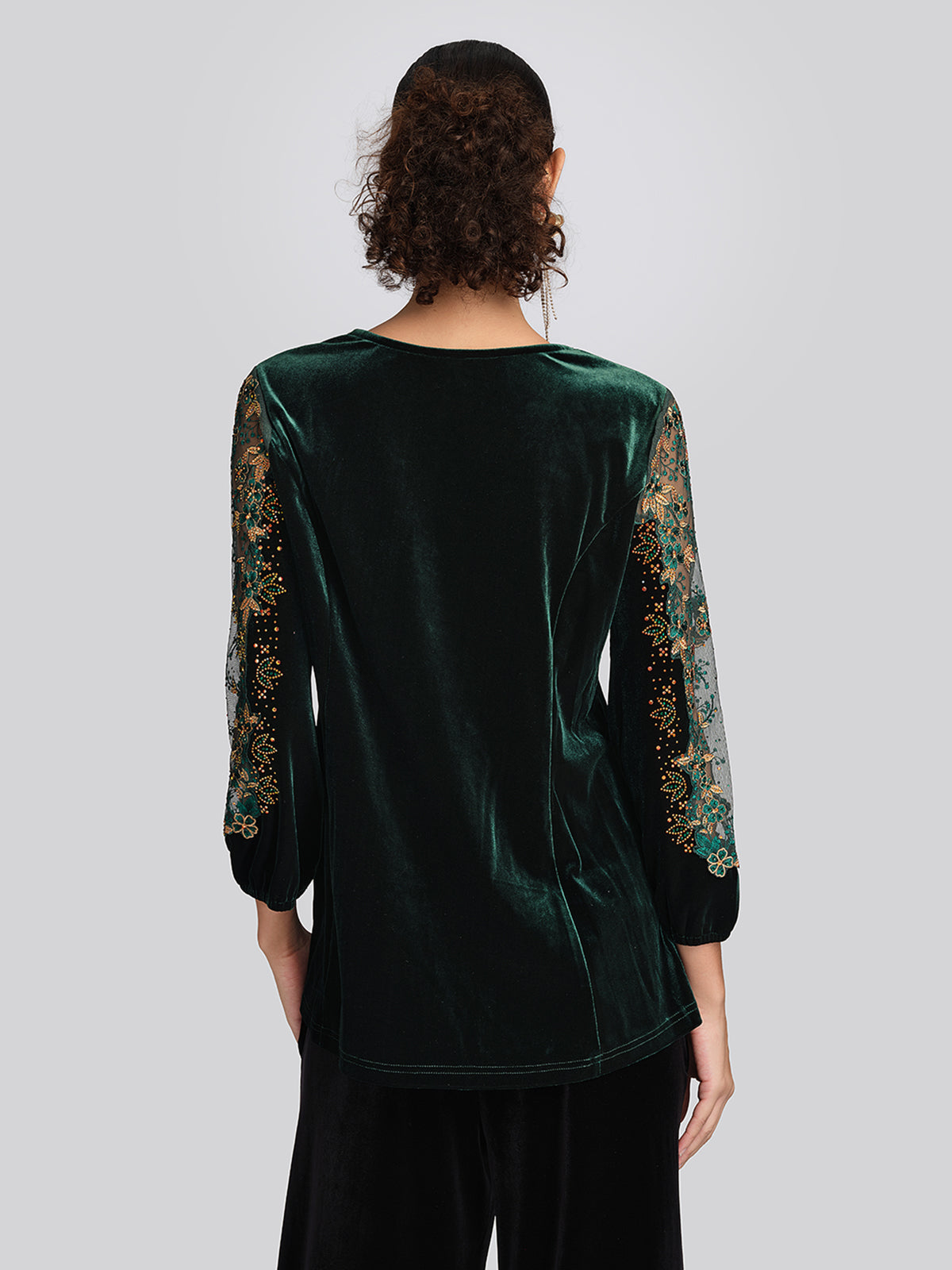 Velvet 3D Floral Embroidered Blouse