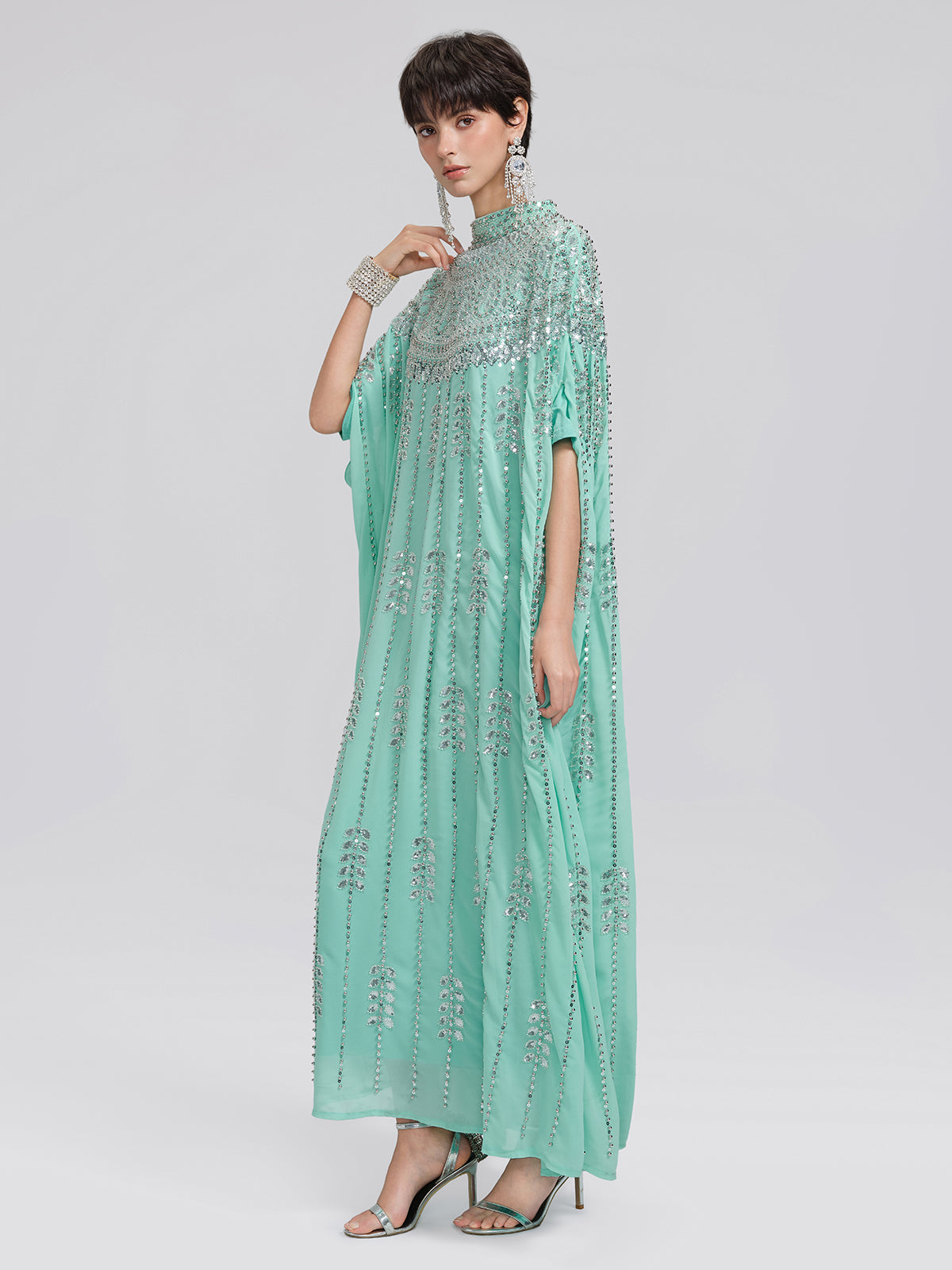 Hand-Beaded Rhinestone Cape Robe (Inner Wear Included)