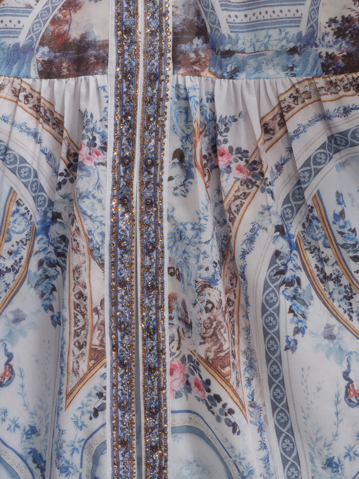 Printed Rhinestone Smocked Waist Dress