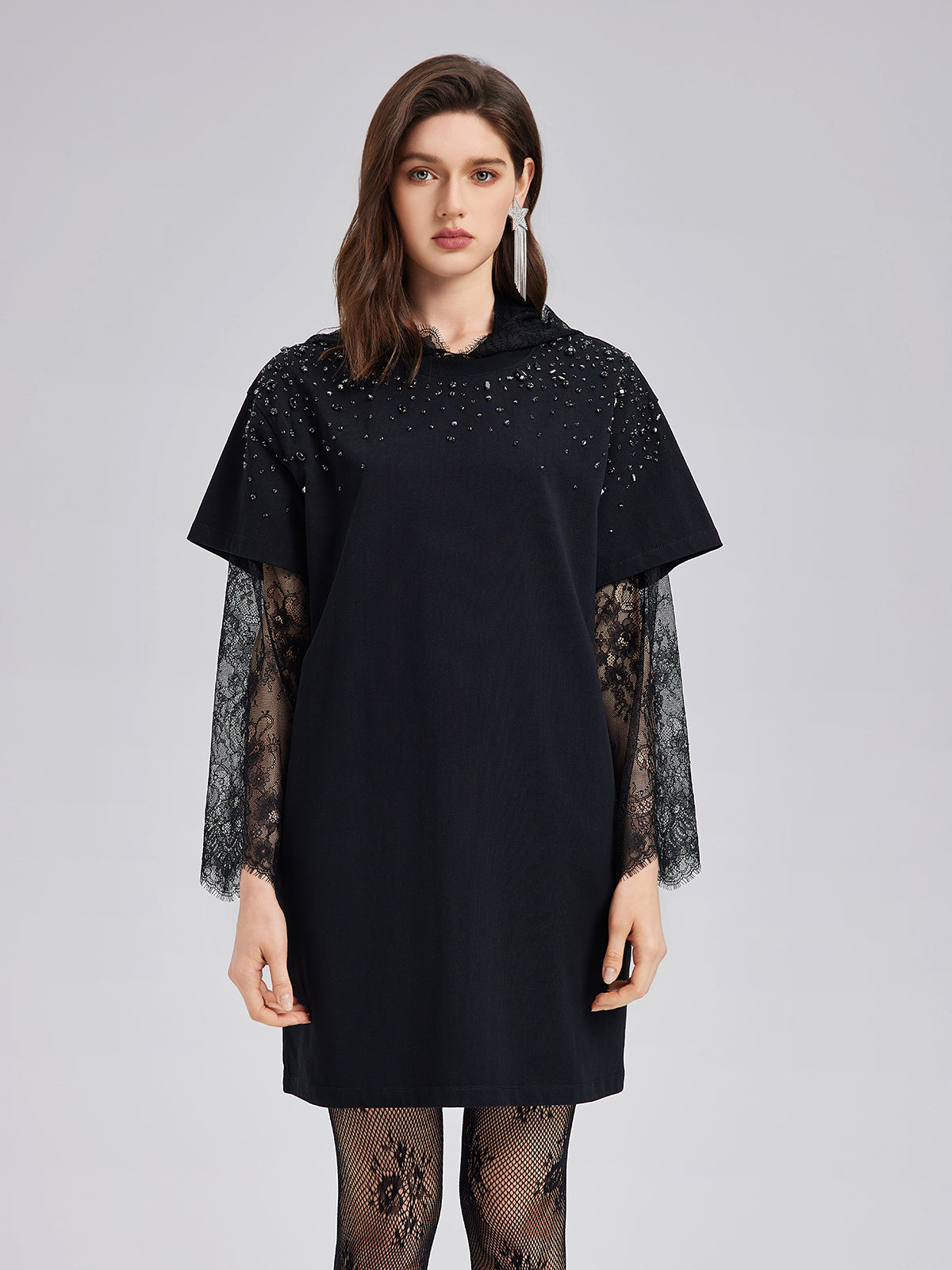 Hand-Beaded Washed Knit Dress, Black / S Hand-Beaded Washed Knit Dress, Black / S