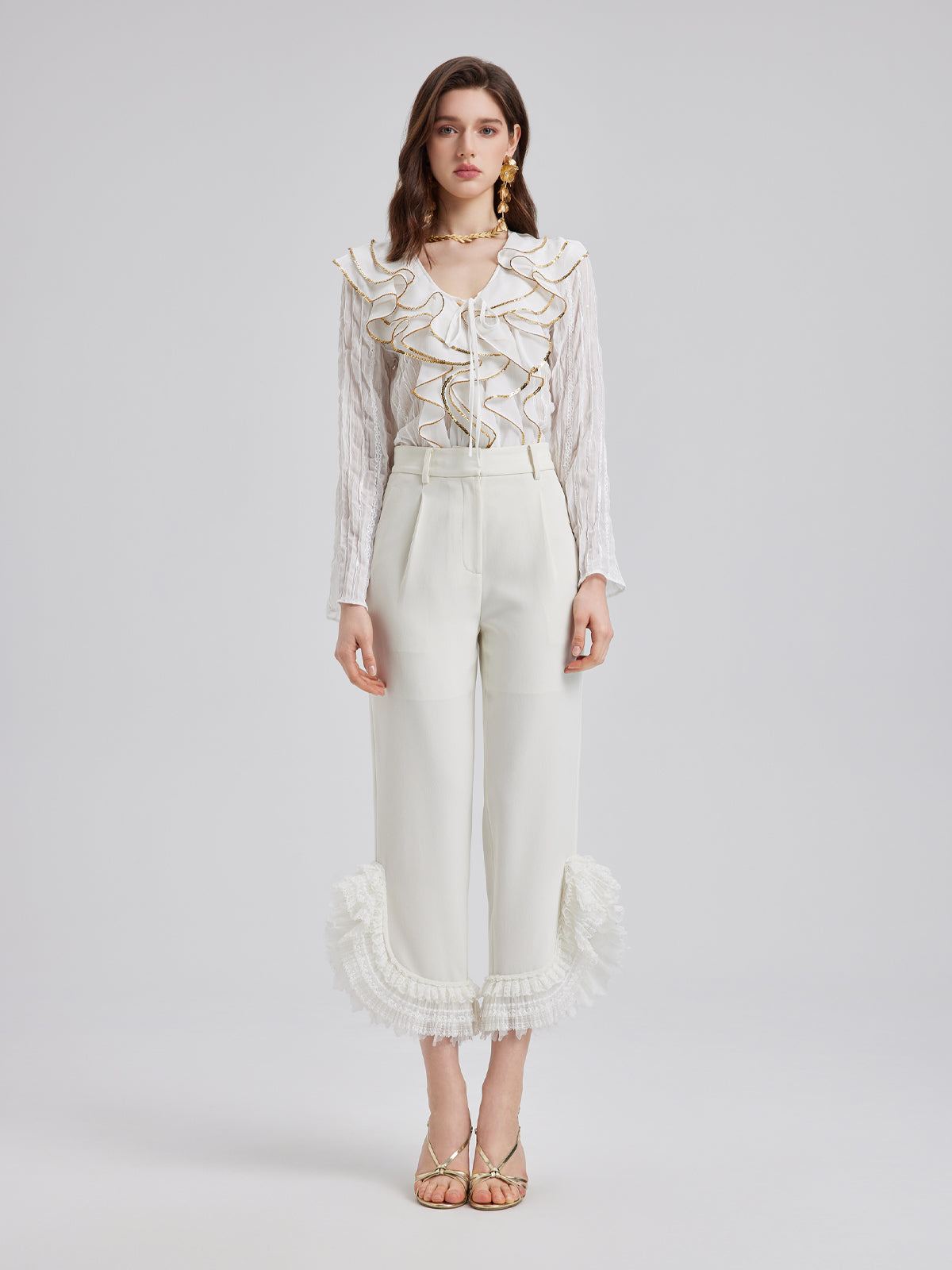 Final Sale | Layered Ruffle Hem Tapered Pants