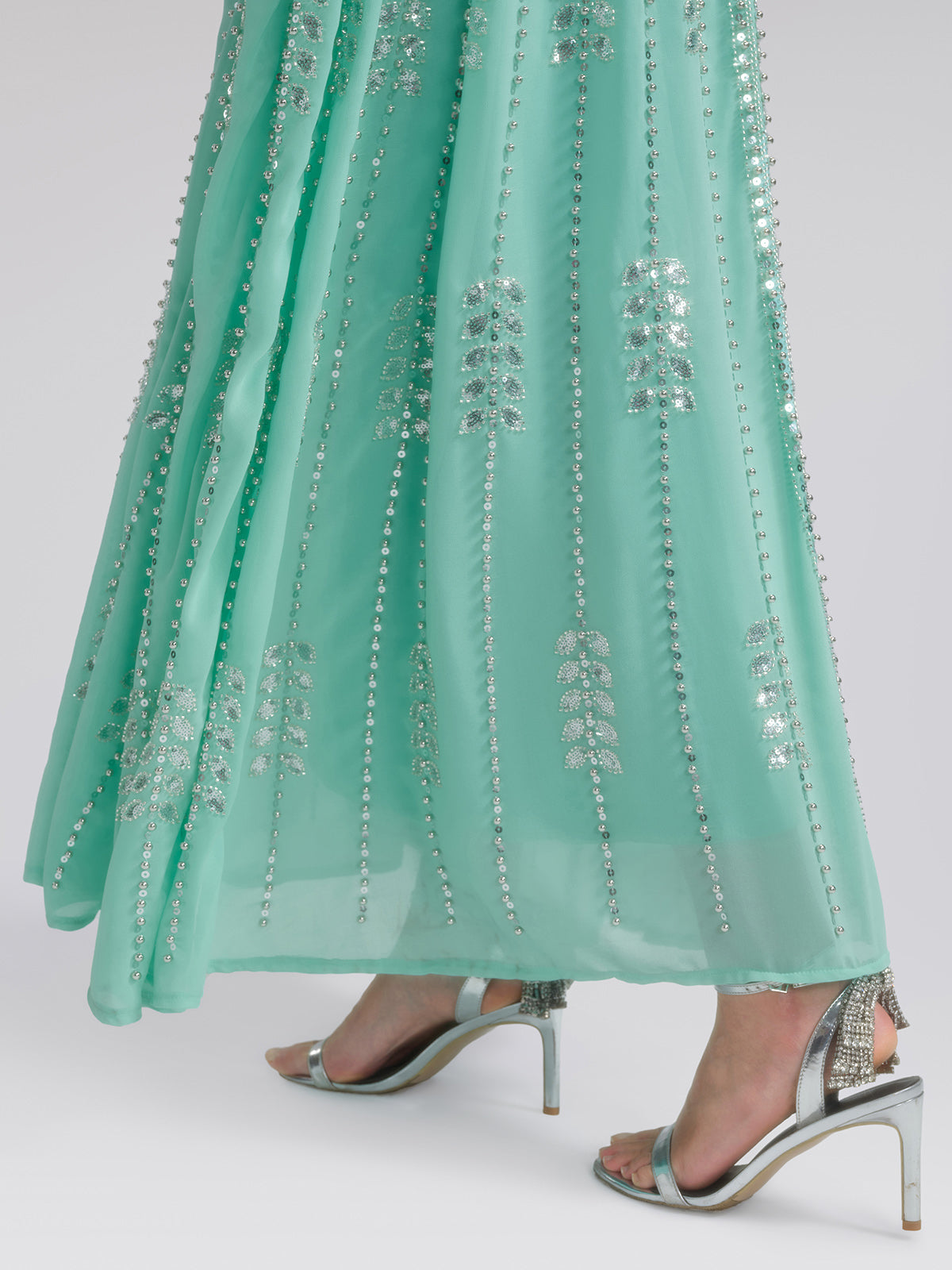 Hand-Beaded Rhinestone Cape Robe (Inner Wear Included)